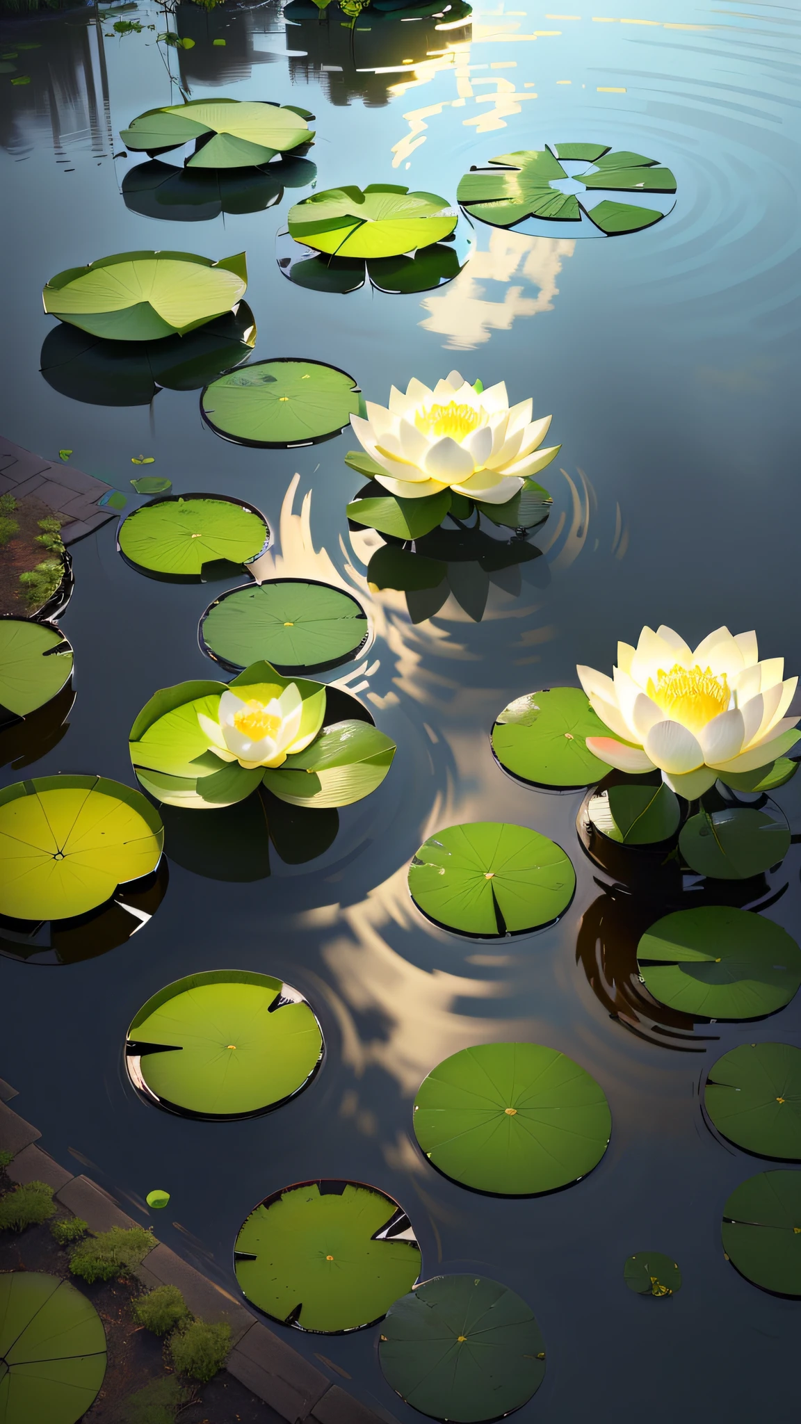 Masterpiece, exquisite, beautiful scenery deep in the lotus pond, (colourful, vivid, sunny, cool light: 1.2) lotus leaves in the pond. high quality high quality