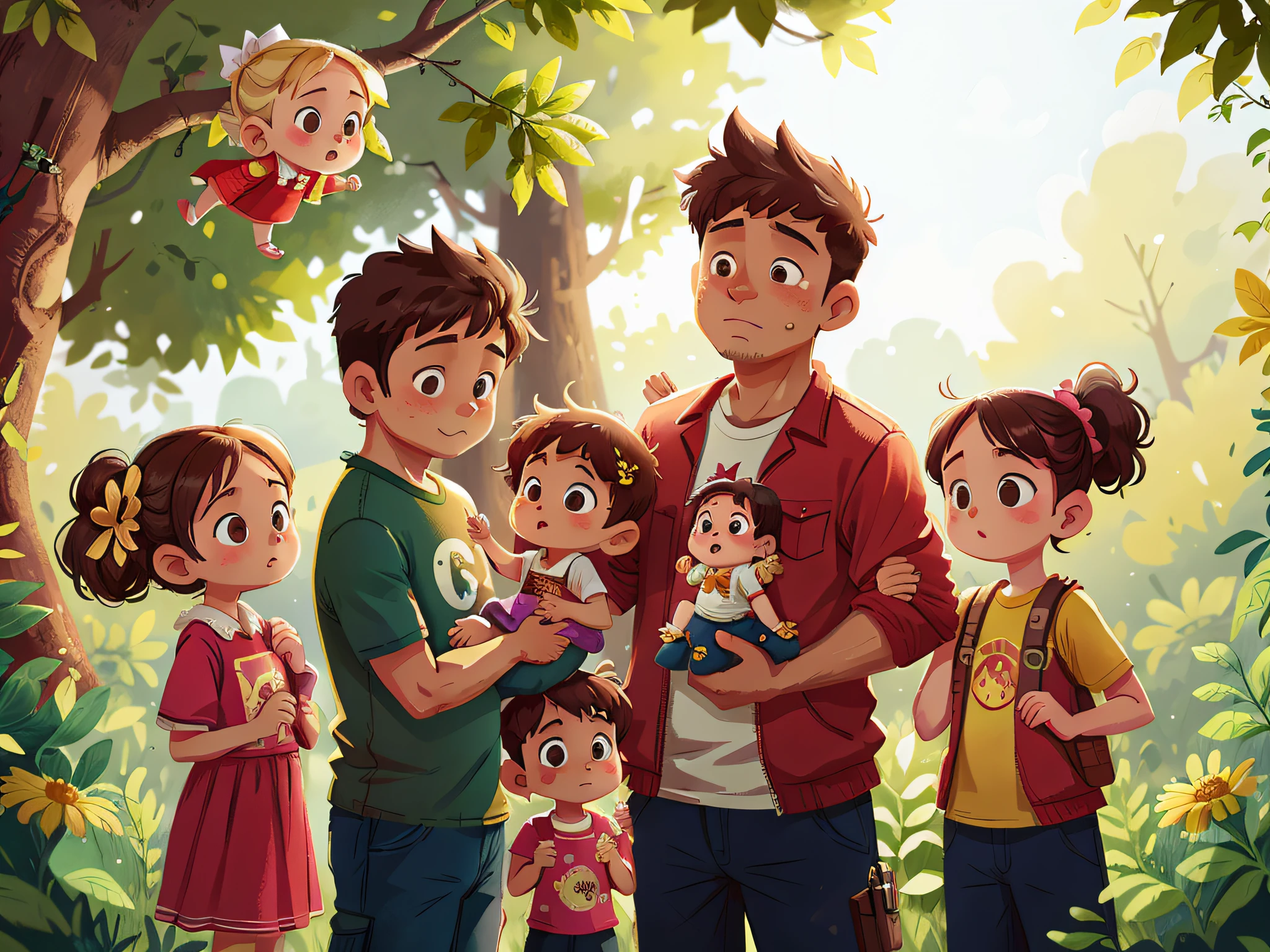 a family of father, mother a son and two twin girls.