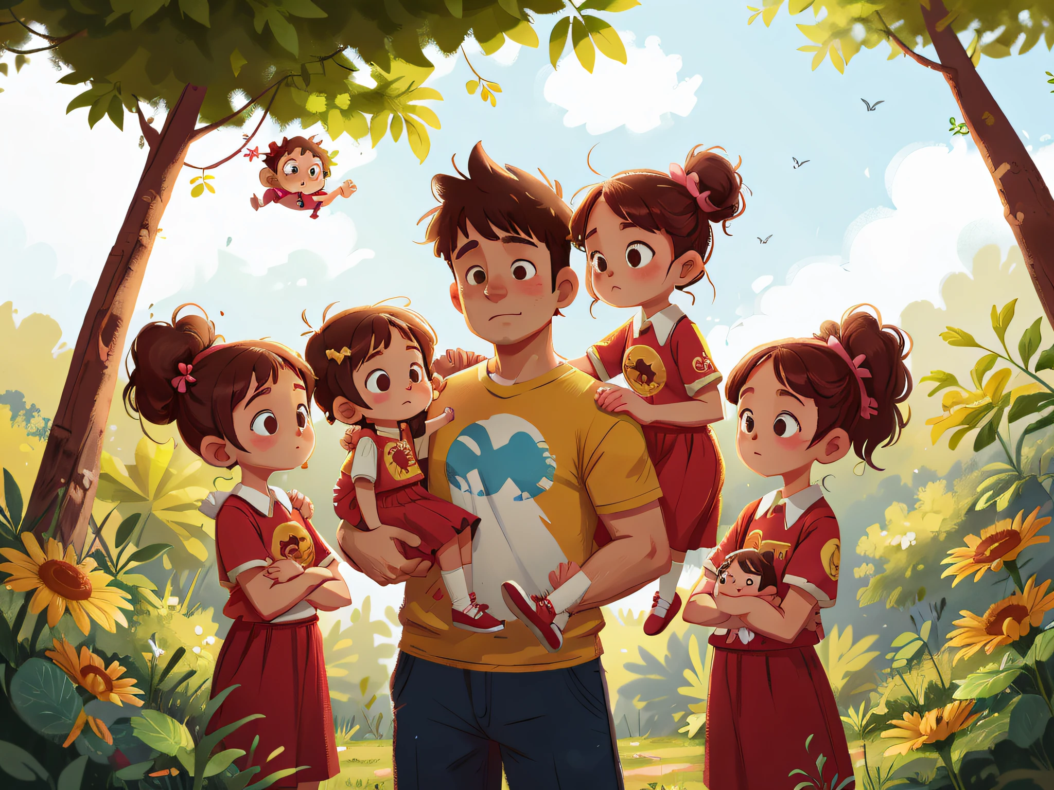 a family of father, mother a son and two twin girls.