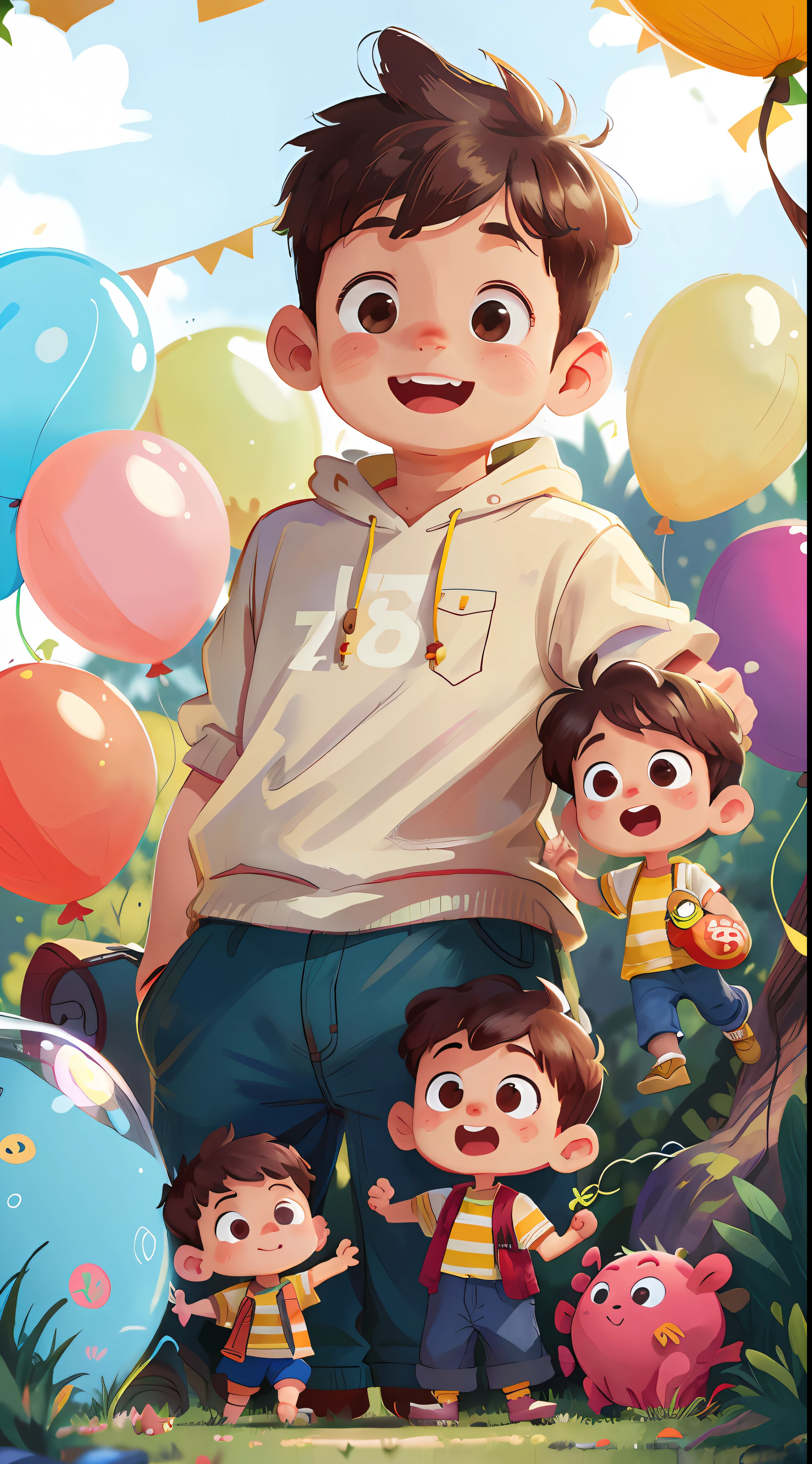 A boy, zoo, many balloons, happy, happy, perfect quality, clear focus (clutter - home: 0.8), (masterpiece: 1.2) (realistic: 1.2) (bokeh) (best quality) (detailed skin: 1.3) (complex details) (8K) (detail eyes) (sharp focus), (happy) full body, two , clean background, long view composition, 85MM SHOT