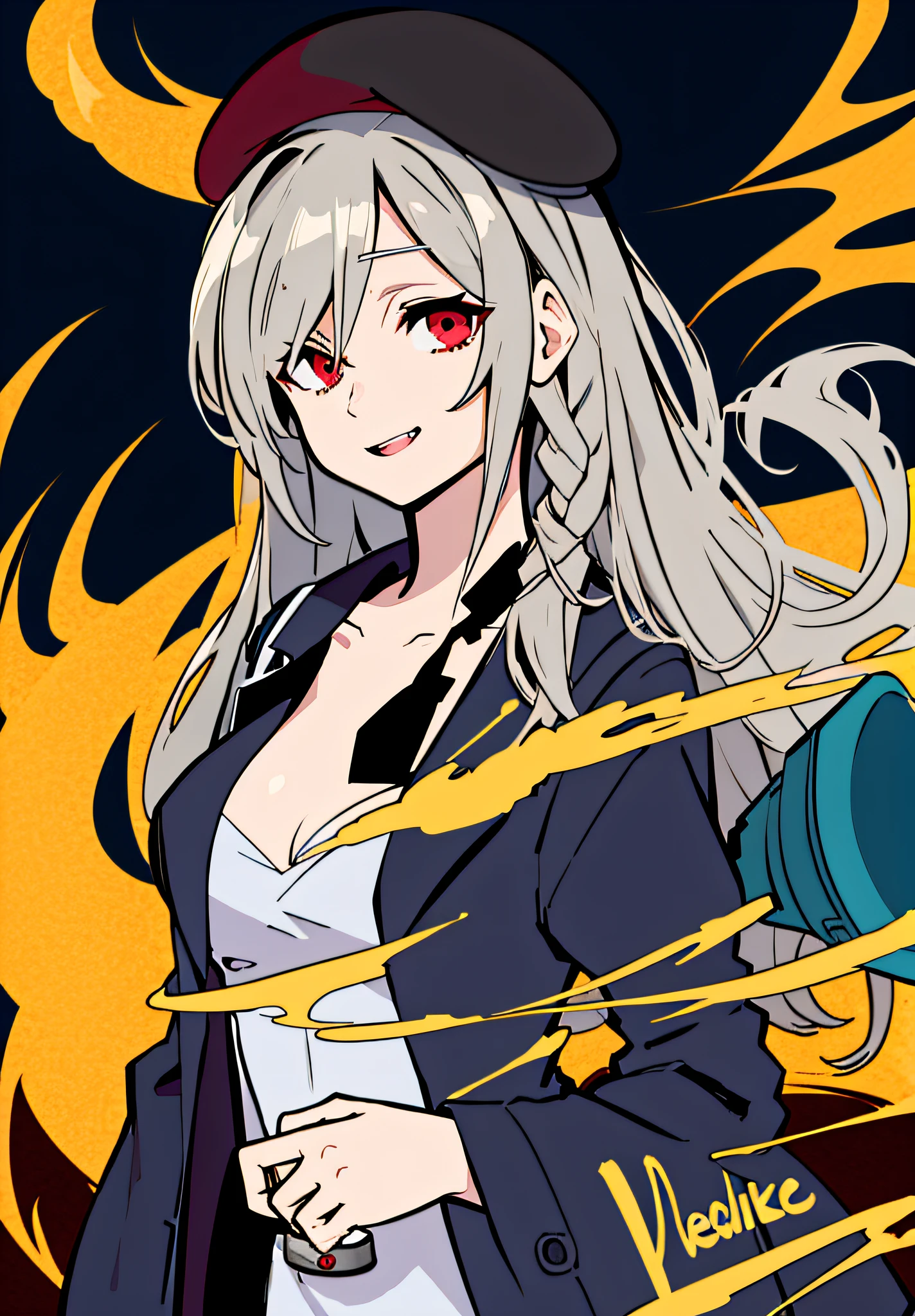 Anime girl, good hand, red eyes, silver-grey long hair,good hand, best hand, full body, very good hand , hadphones, devil eyes, with beer, best hand, in hell fire, bandage in body