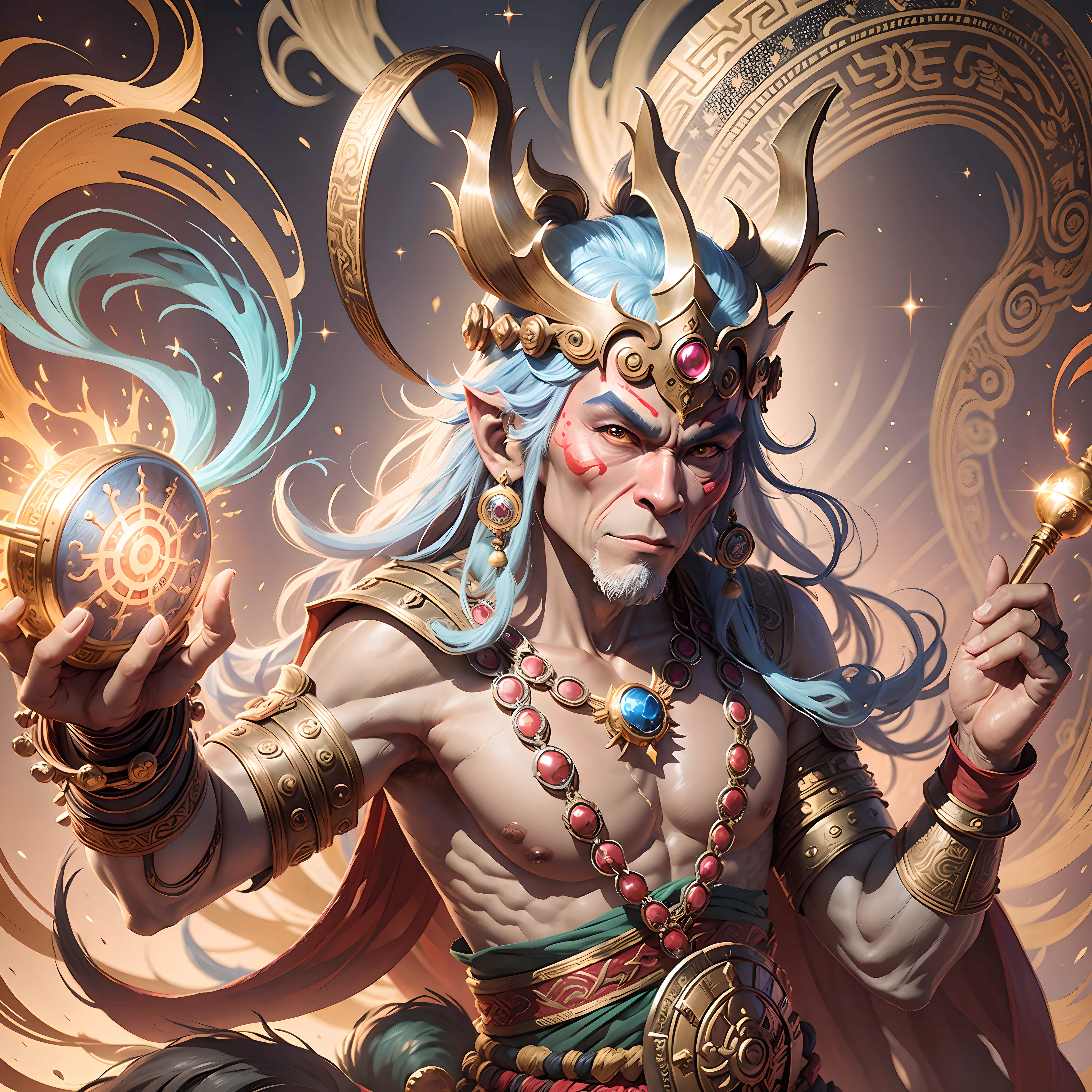 Journey to the West, monkey King, sparkle, dithering, image fill, high detail, Cubism, super detail, textured skin, UHD, 8k --auto --s2