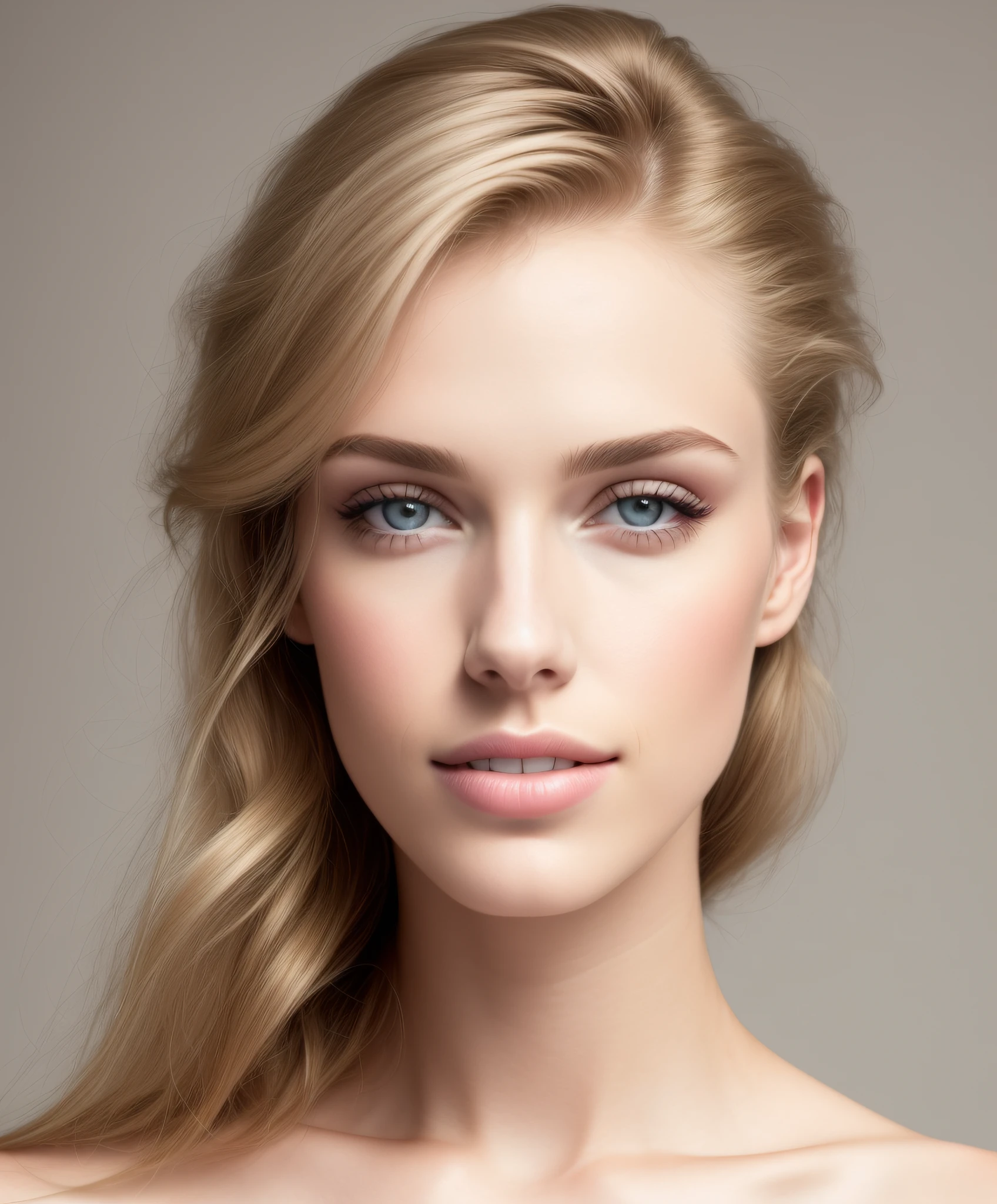 fashion model 25 years old, [[[[closeup]]]], [[[[chest]]]], [[[[neck]]]], [[[[shoulders]]]], perfect eyes, perfect iris, perfect lips, perfect teeth, perfect skin, soft front light, glow, HDR, (muted colors:1.2)