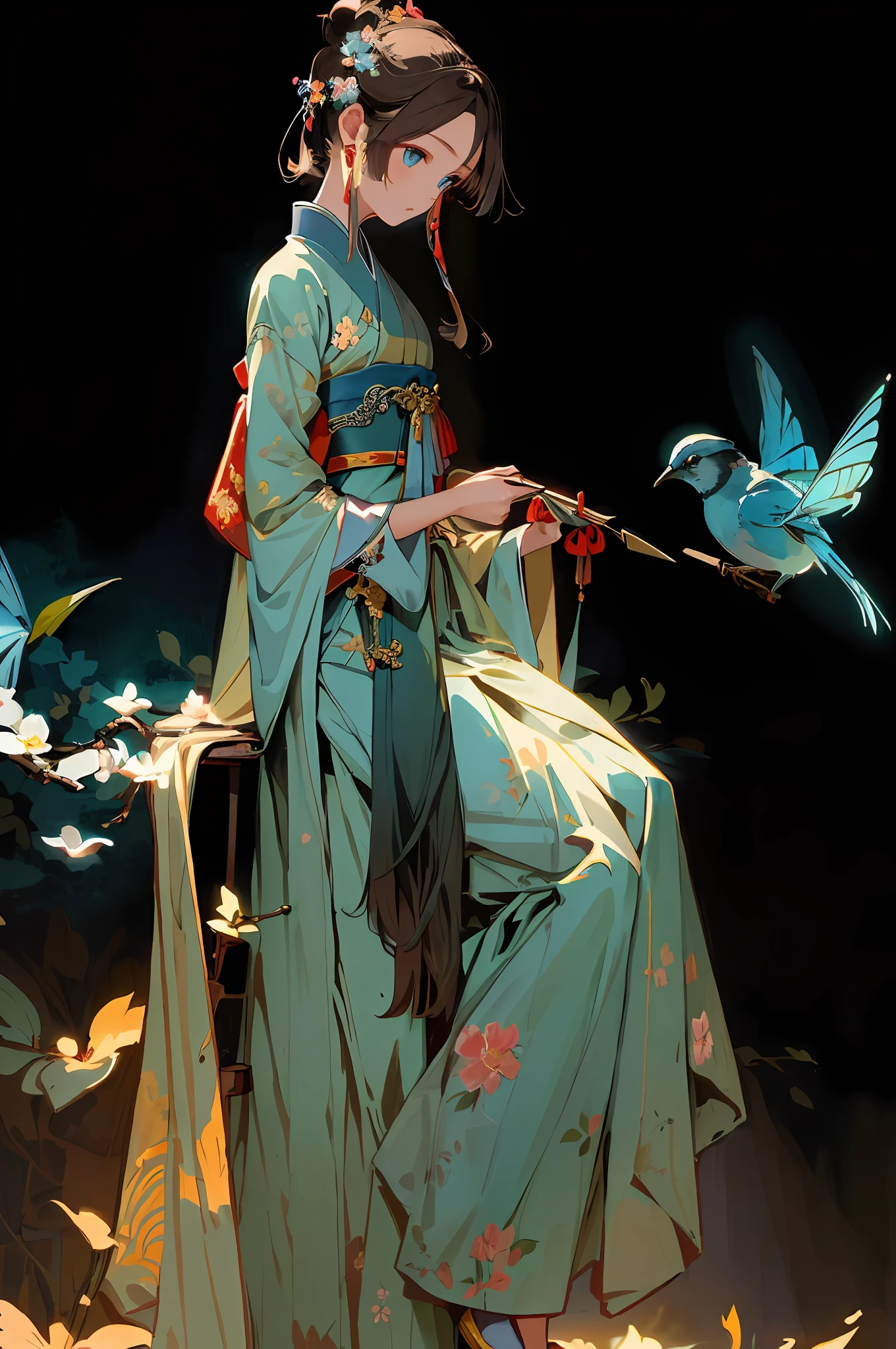 Masterpiece, high quality, highly detailed, (flat color), (pixiv:1.4), Gongbi painting of the Song Dynasty, 1girl, solo, detailed beautiful face and eyes, china dress, detailed background, flowers,
illustration, vivd color, cinematic lighting,