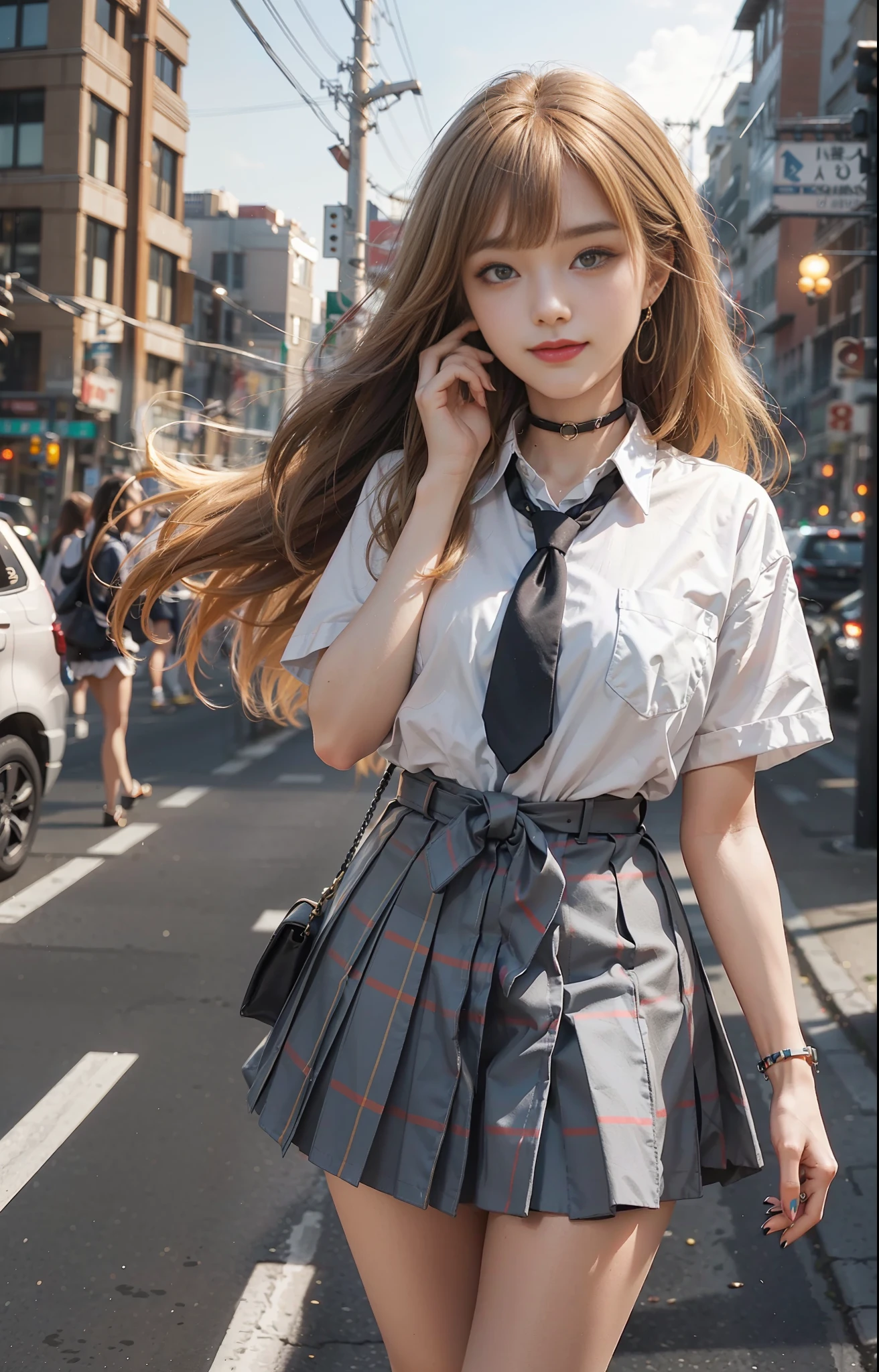 Kitagawa Marin, orange eyes, (1 girl: 1.4) (normal head-to-body ratio: 1.4) (tall long legs: 0.4)
(school uniform), (light blue tie), (blue plaid pattern skirt 1.3), brown leather shoes, (white short socks), blush
(Black choker collar: 0.8) Maiden standing (long eyelashes: 1.5), smiling, (standing by the road: 1.3) (night city: 0.8) (night: 1.1) (neon lights, billboard: 1.3) (colored lights) (urban)
Blonde hair, oblique bangs, 8-point bangs, (long eyebrows: 0.9), (red lips: 0.5)
To waist-length hair, long hair, spread hair, full body, smile
earring
(Nail art: 0.5)
, ESFP-A personality type
(25-year-old girl: 0.4)
(Extrovert: 0.9)
assertive
Have one's head in the clouds
daring
Happy