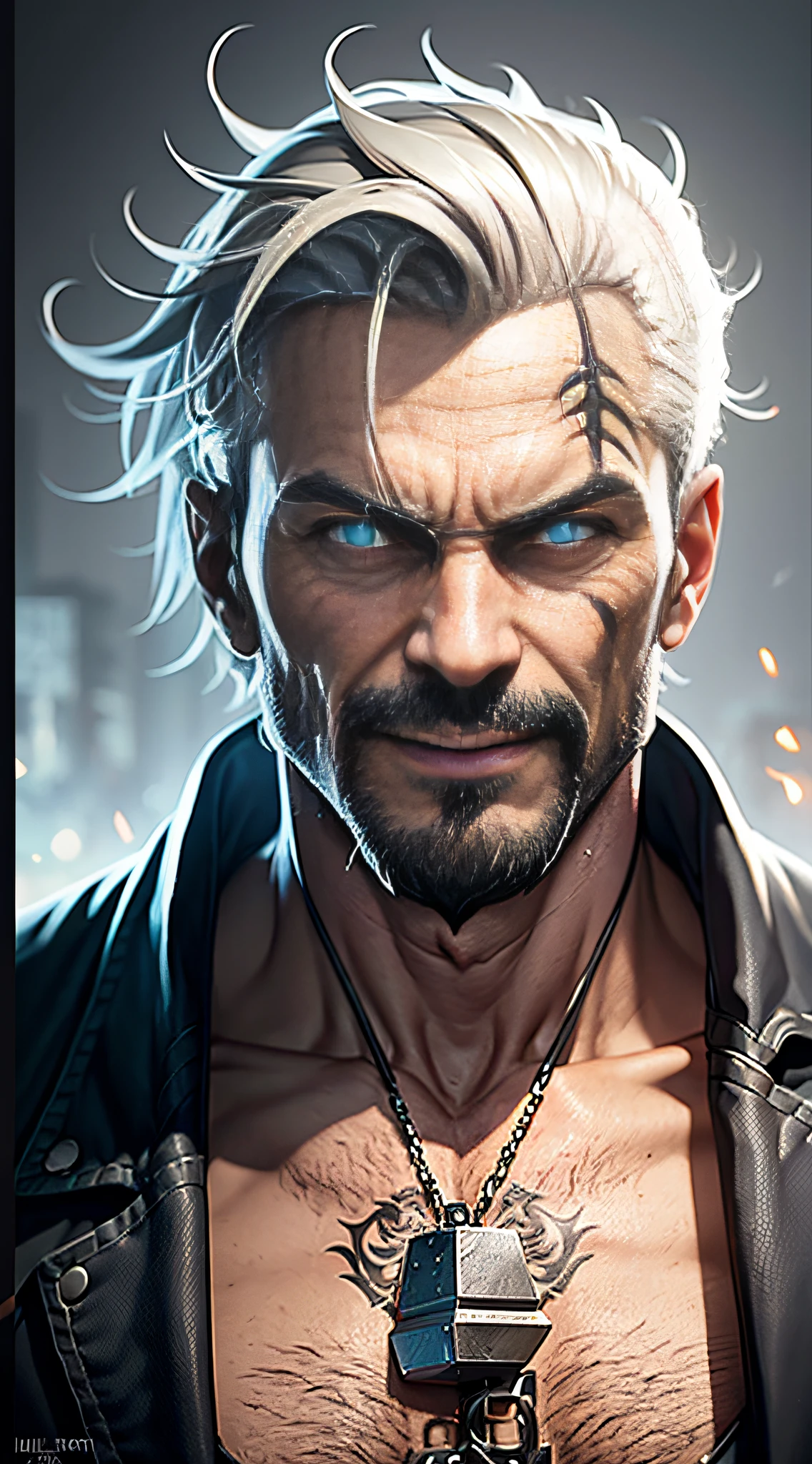 Jagged Killer, A Man, Perverted Butcher, Evil Laugh, Upper Body Apneon, Frontal Portrait, (Epic Reality: 1.2), (HDR: 1.3), (Dark Shot: 0.7), Intricate Detail, [[Rutkowski]], Complex, Cinematic, Detail