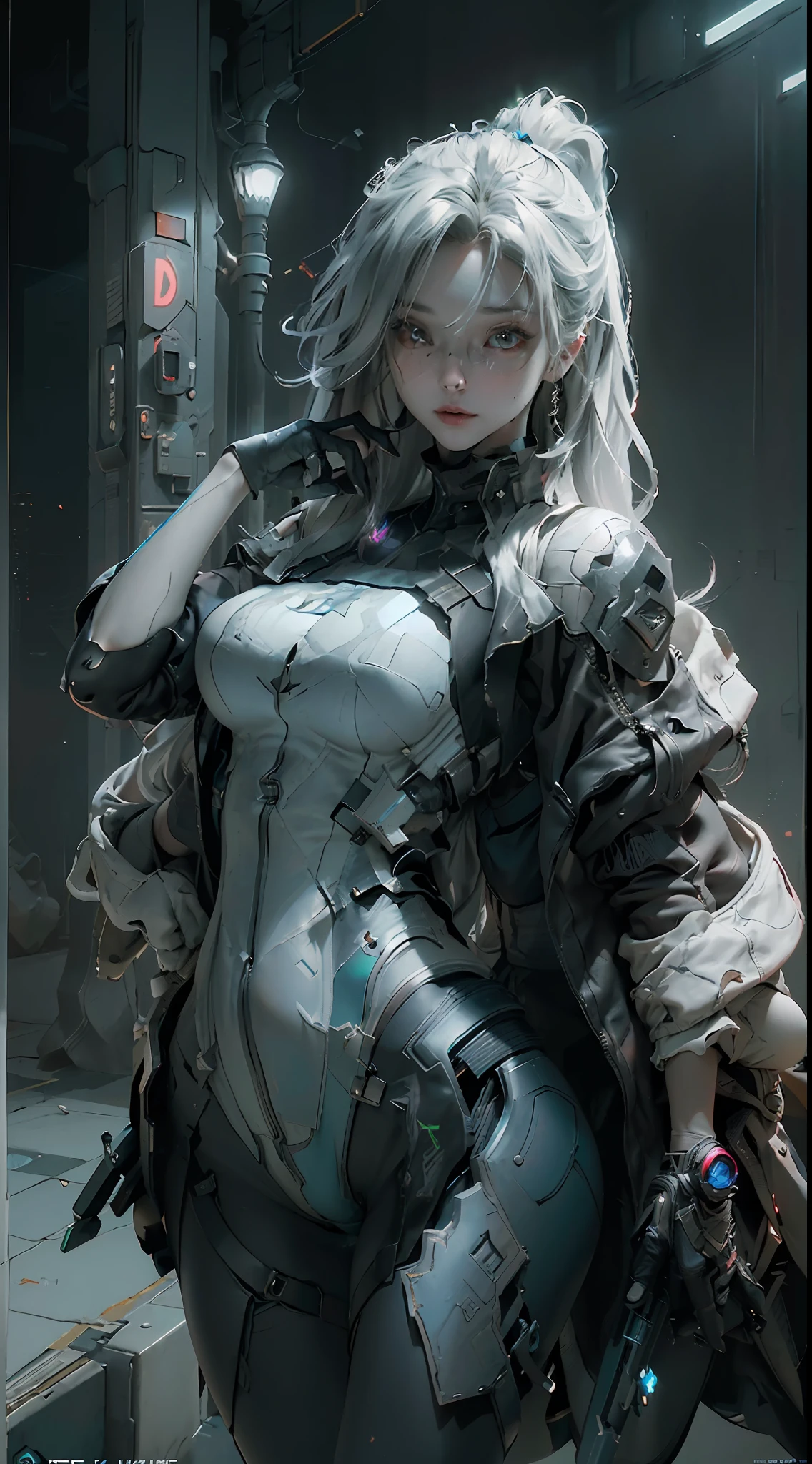 (Best Quality), ((Masterpiece), (Detail: 1.4), 3D, A Beautiful Cyberpunk Female Figure, Big Breasts, Ultra Sexy, HDR (High Dynamic Range), Ray Tracing, NVIDIA RTX, Super-Resolution, Unreal 5, Subsurface Scattering, PBR Textures, Post Processing, Anisotropic Filtering, Depth of Field, Maximum Sharpness and Clarity, Multi-layer Textures, Albedo and Highlight Maps, Surface Coloring, Accurate simulation of light-material interactions, perfect proportions, Octane Render, two-color light, large aperture, low ISO, white balance, rule of thirds, 8K RAW,