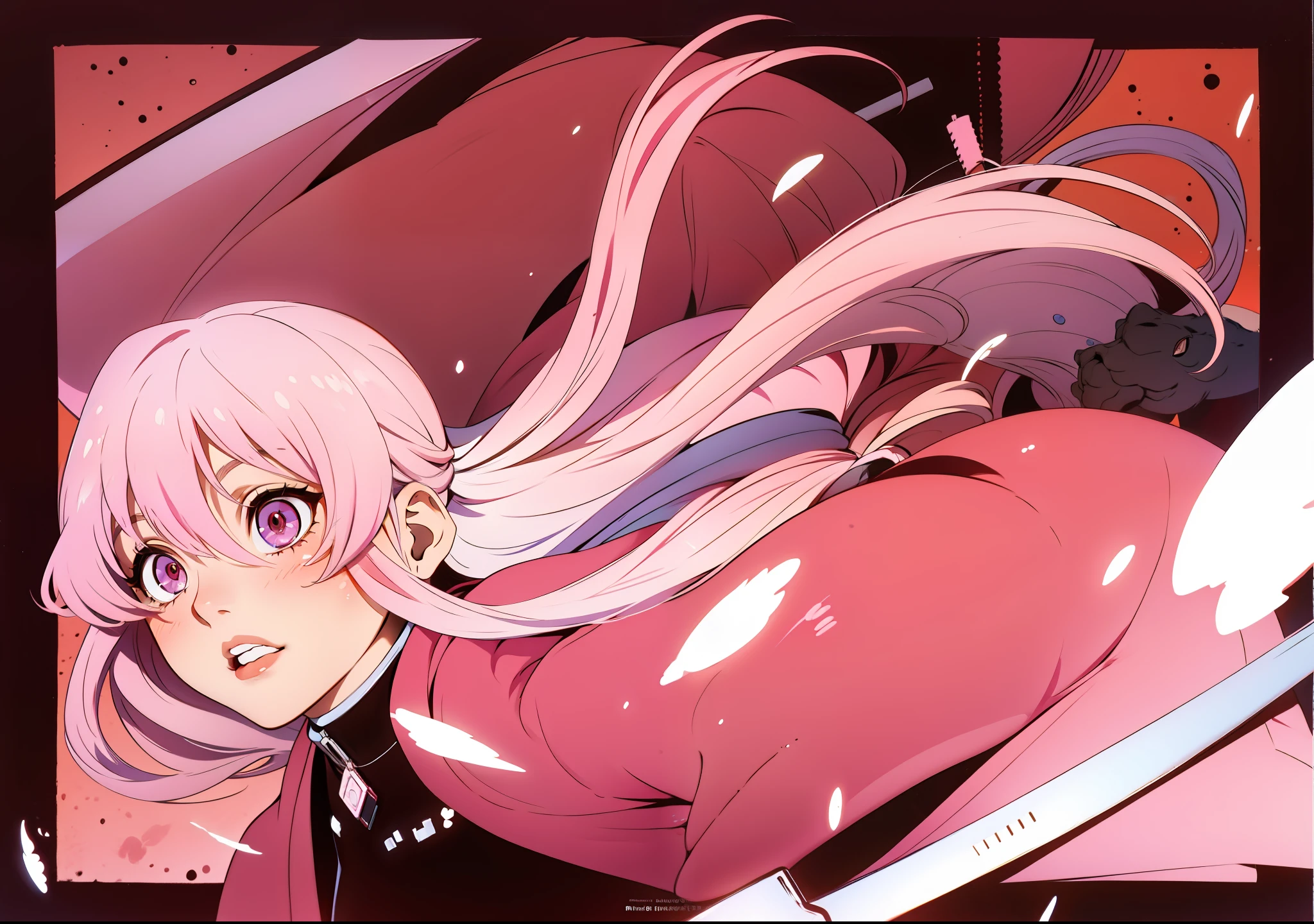 Gasai Yuno, pink hair and eyes in the same shade