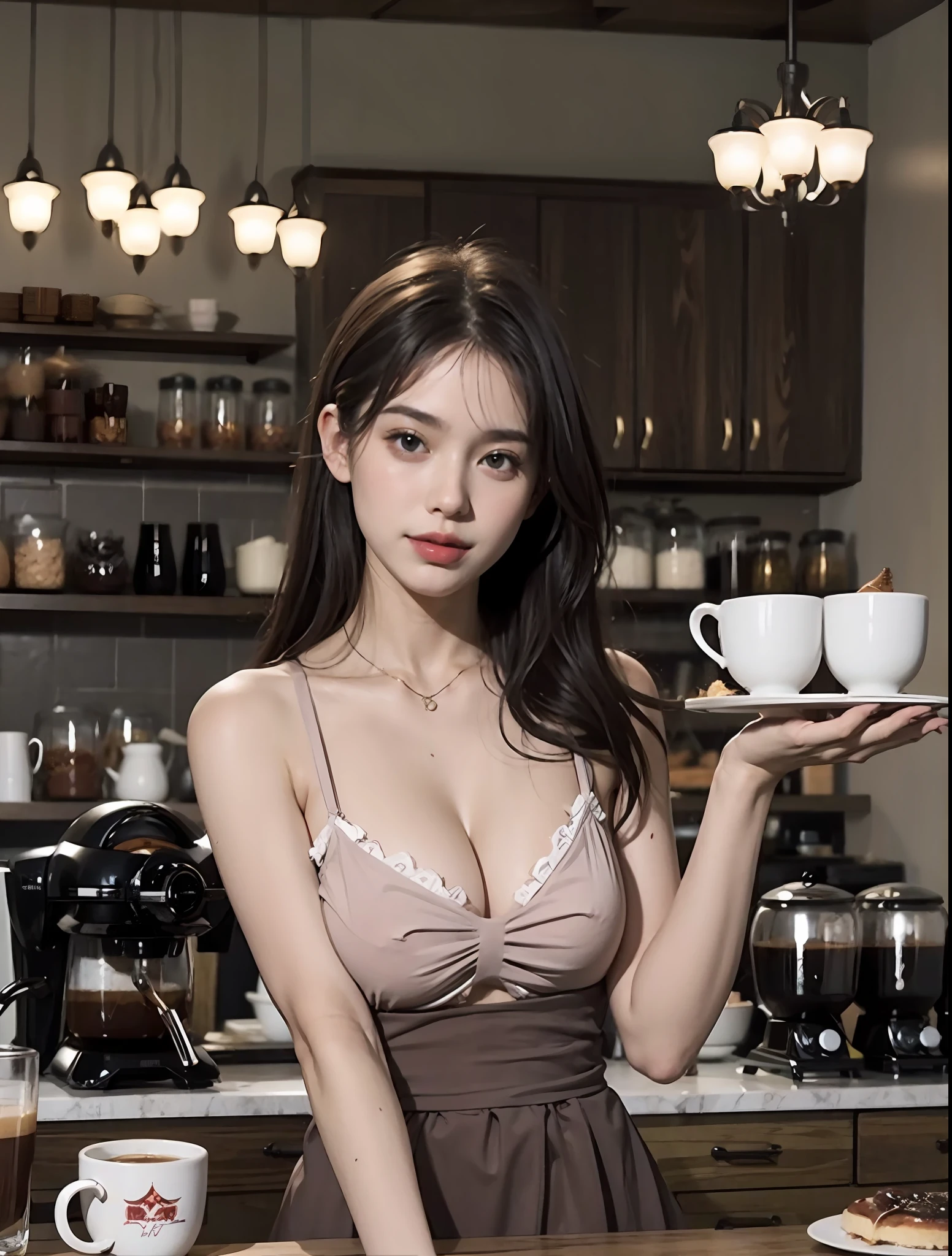 Sexy young american hot girl, coffee shop