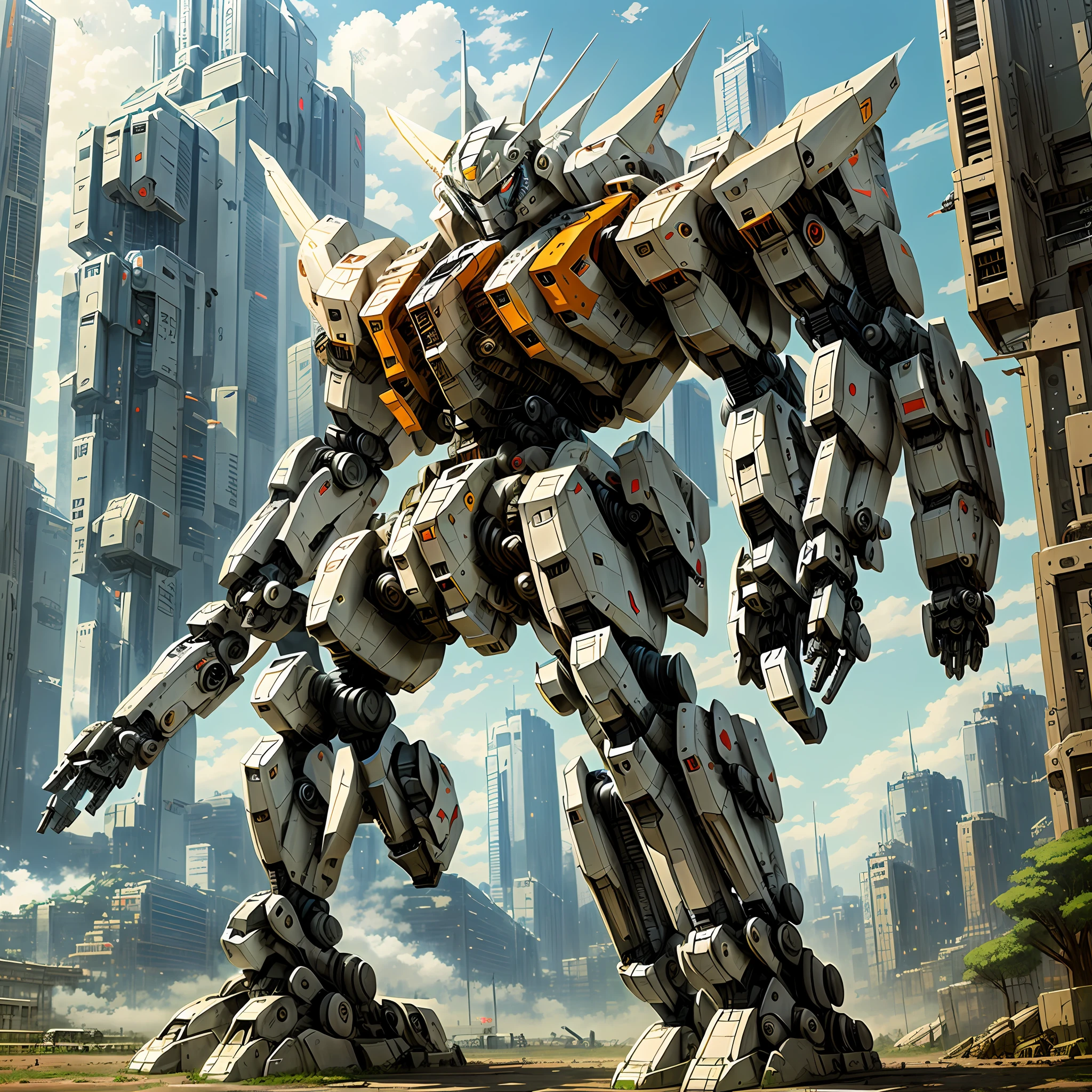 Frontal standing in the air robot, mecha animal, realistic manga style fighter mech, fighter mech, large mecha, anime large mecha robot, giant humanoid mecha, huge mecha robot, mecha, cool mecha style, fighter mecha, mecha concept art, full body frontal, mecha robot, mecha warrior --auto --s2