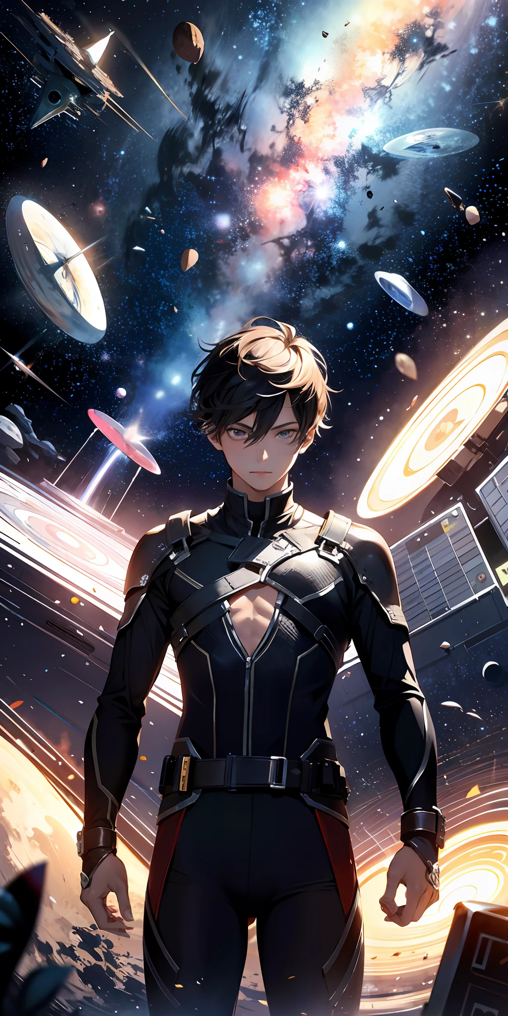 ridiculous resolution, high resolution, (masterpiece:1.4), super detailed, 1boy, seen from above, space, floating, --v 6