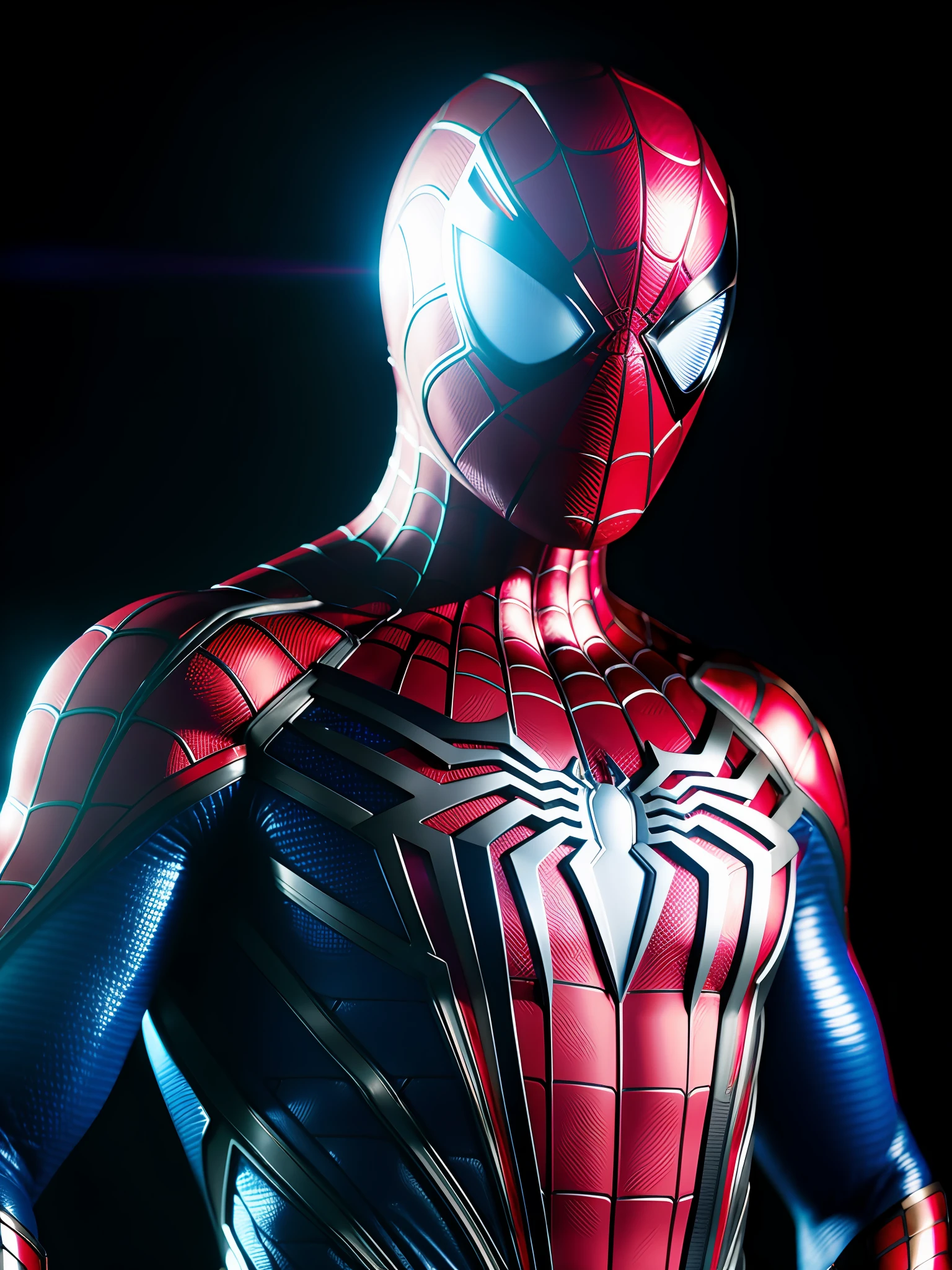 Spider-Man 2099 Close-Up, Super Detailed Rendering, 8K 3D Character Rendering, High Detail Iconic Character, 8k Render, Octane Render "Octane Render", Super Detailed Octane Render, Super Octane Render, Hyper-Detailed 3D Render, Lens Flares, Light Shafts, Intricate Details, High Detailed, Volumetric Lighting, 4k Rendering, Stock Photo, Hyper Realistic, Realistic Textures, Dramatic Lighting, Unreal Engine