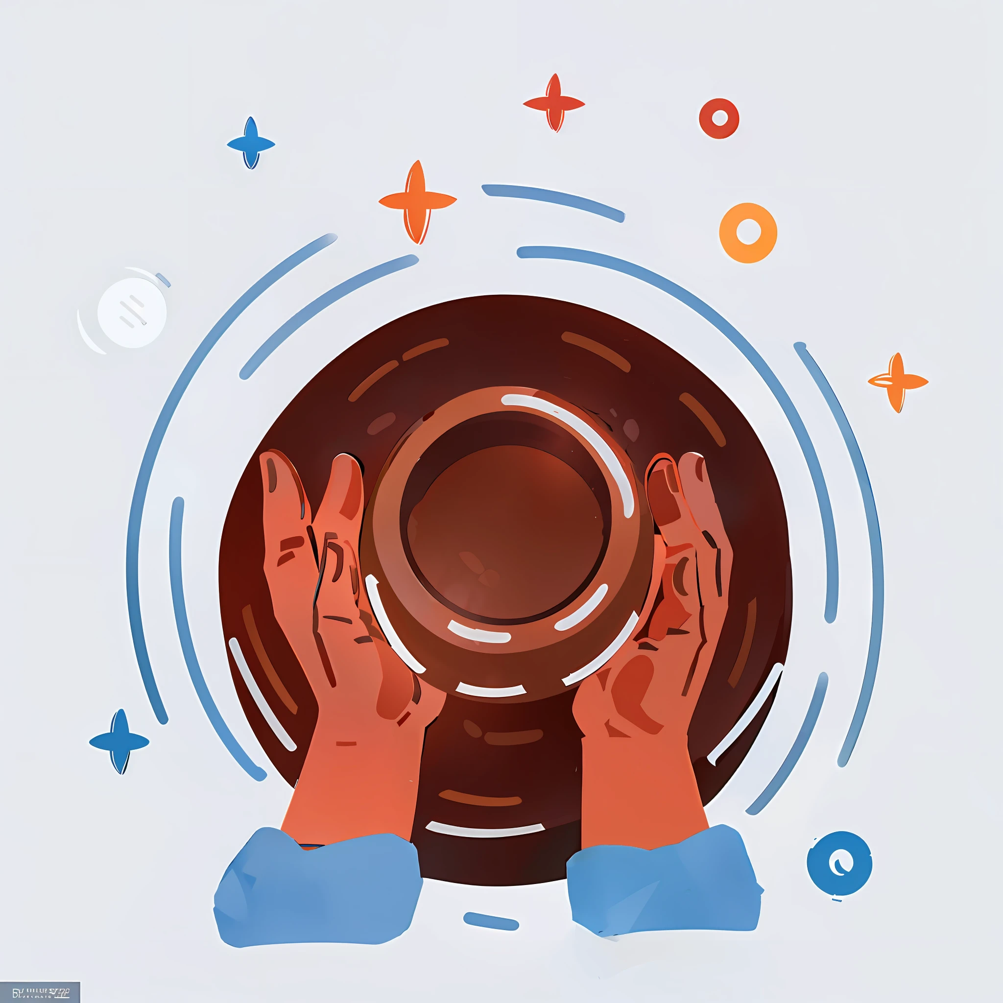someone holding a cup of coffee in their hands with a circle around them, flat illustration, concept illustration, magic art flowing from hands, minimalistic illustration, offering a plate of food, simple and clean illustration, symmetrical illustration, high quality illustration, simple illustration, muted flat surreal design, flat vector graphic, higher detailed illustration, minimalist illustration, 2d illustration