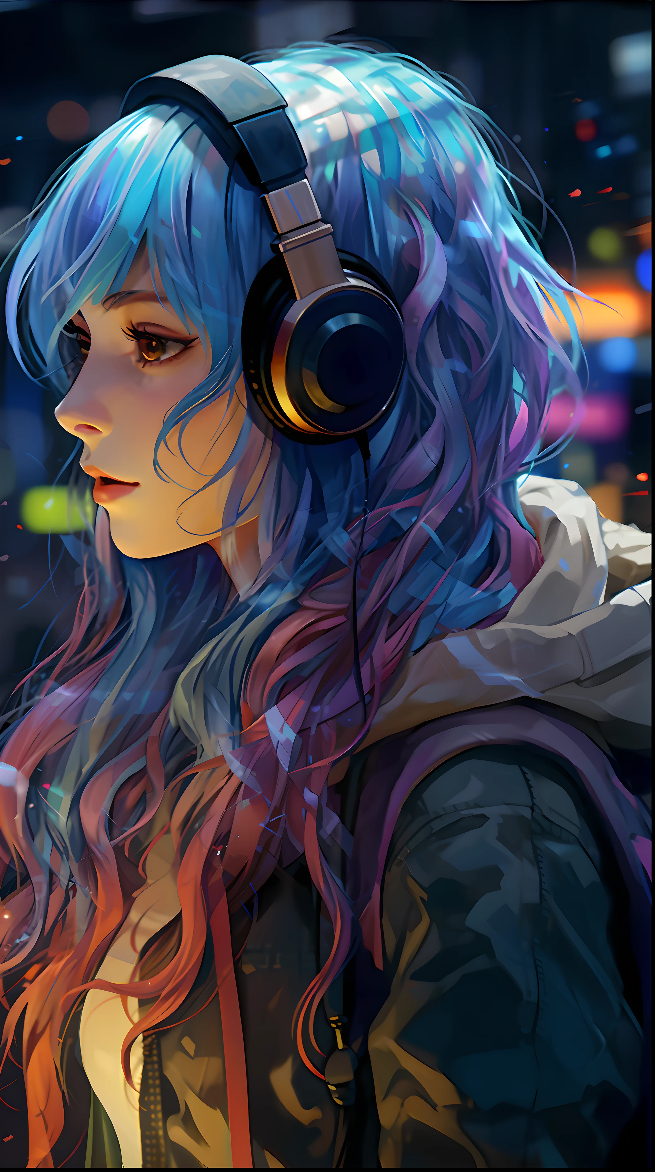 anime girl with headphones and backpack looking at a cell phone, anime style 4 k, alice x. zhang, digital anime art, nightcore, digital anime illustration, anime styled digital art, anime art wallpaper 4k, anime art wallpaper 4 k, anime artstyle, anime digital art, anime style artwork, anime style. 8k, detailed digital anime art