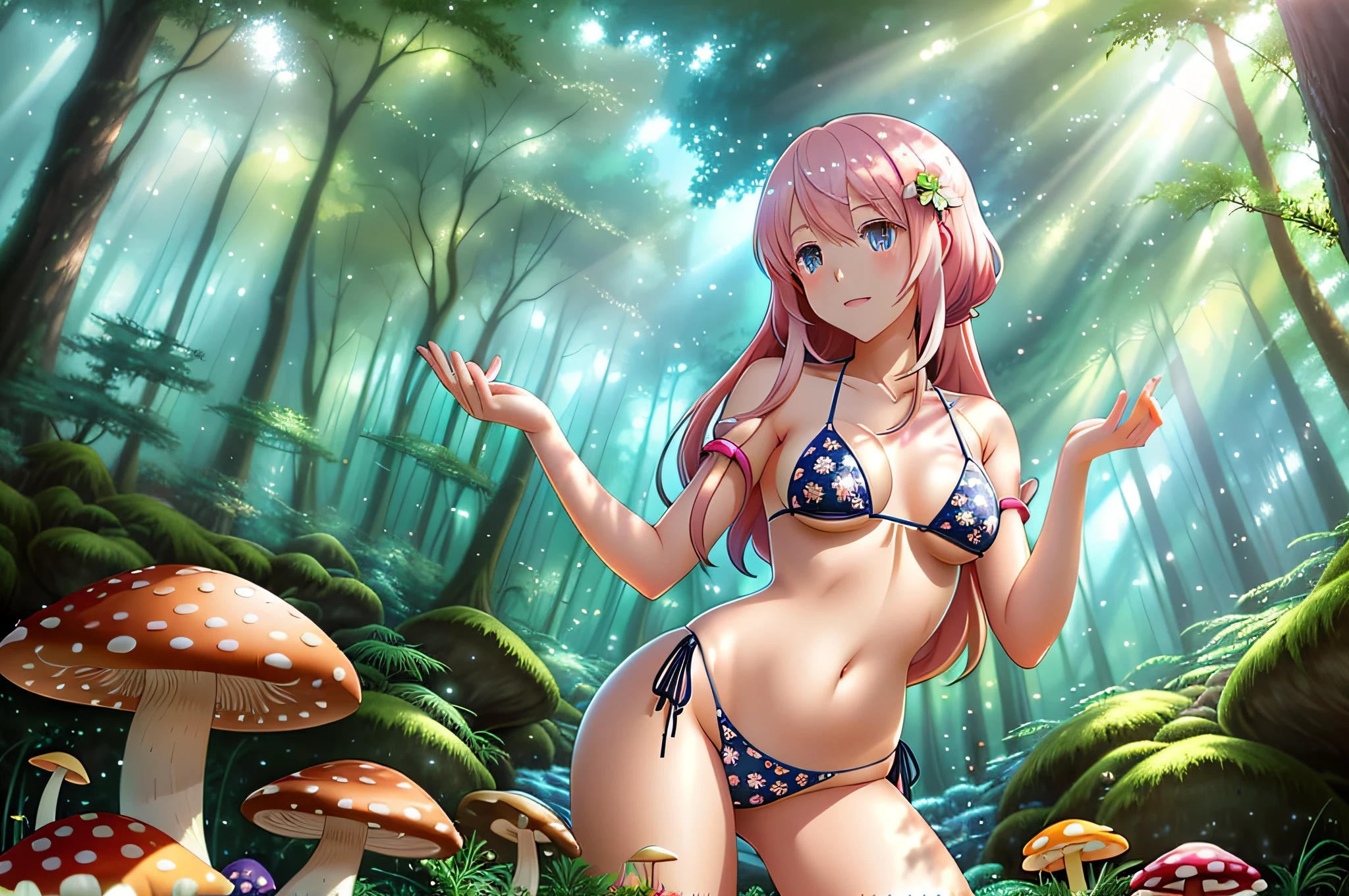a woman in a bikini in a forest with mushrooms, seductive anime girl, detailed digital anime art, anime fantasy illustration, beautiful alluring anime woman, beautiful alluring anime , digital anime illustration, beautiful fantasy anime, fanart best artstation, beautiful anime art style, anime fantasy artwork, beautiful anime girl, trending on artstation pixiv, cute detailed digital art