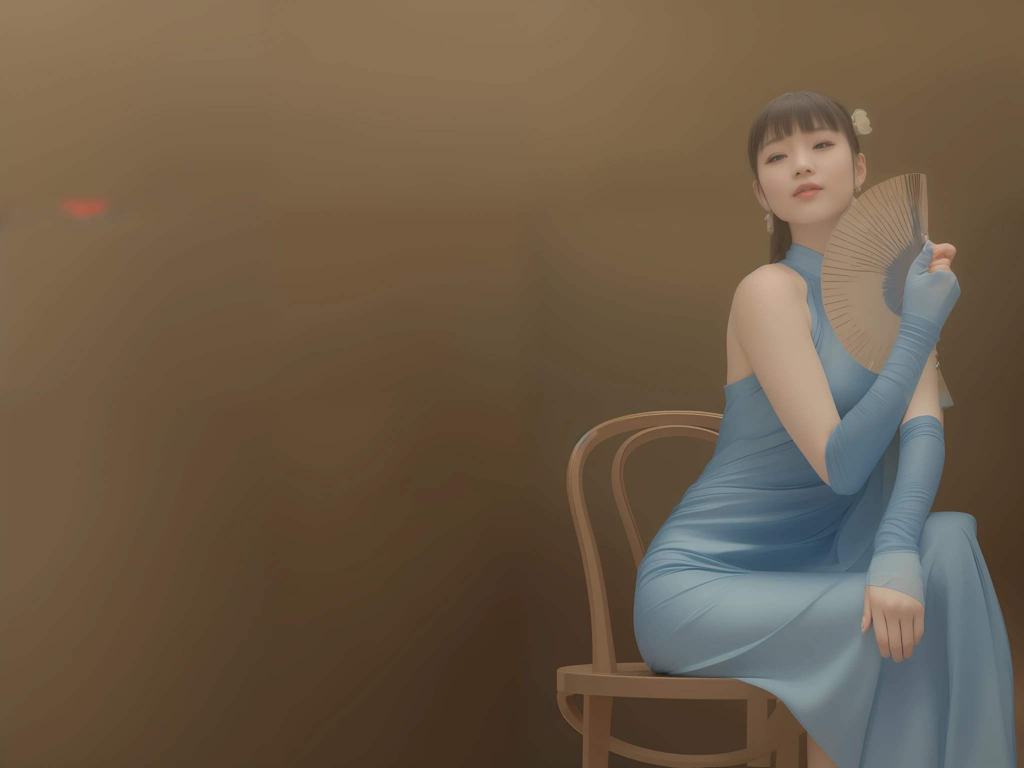 ((4k,masterpiece,best quality)), shuimobysim, traditional chinese ink painting, lotus, hanfu, maxiskit, dress conservatively 1girl, solo, long blue hair, smile, standing, feet in the water, barefoot,