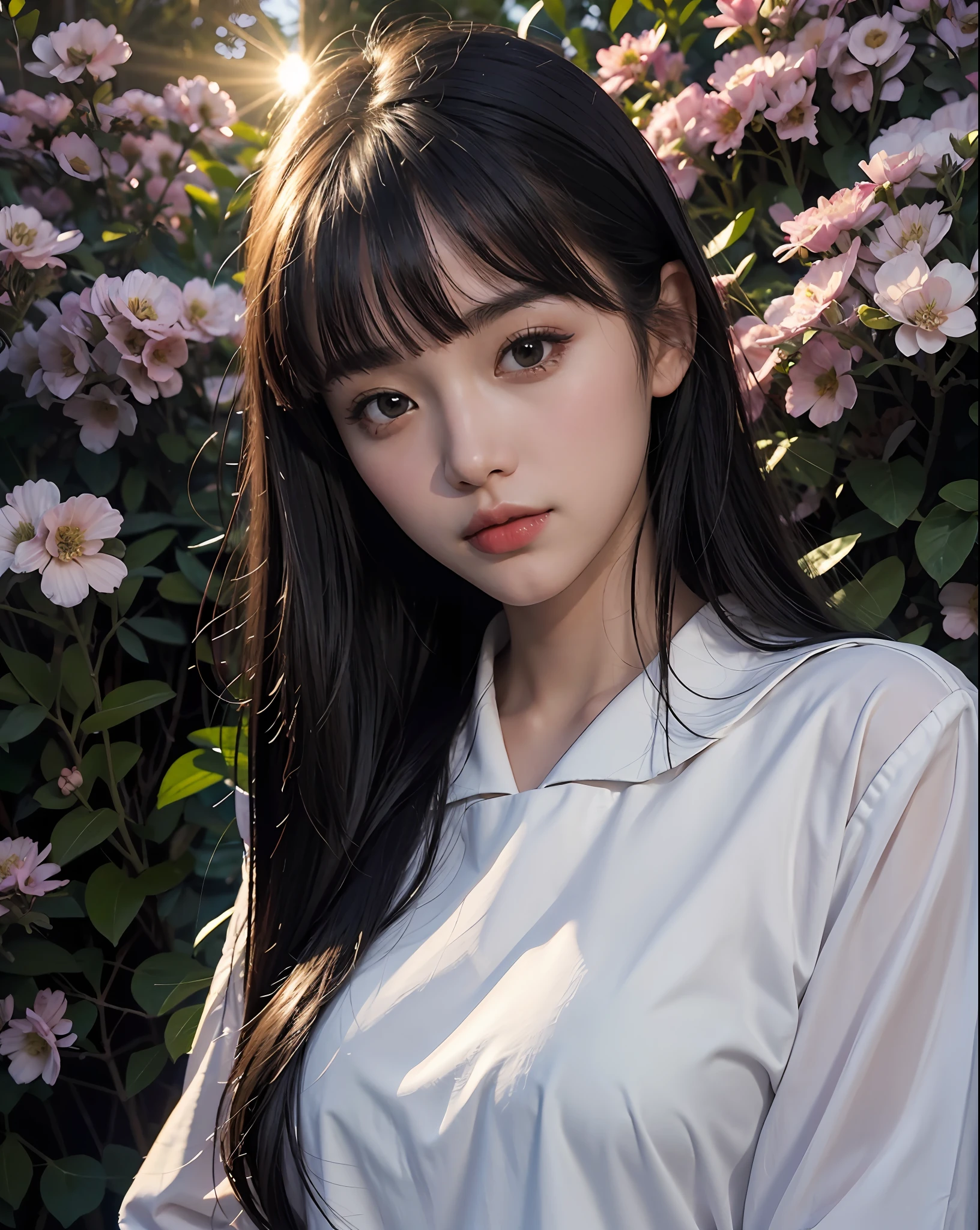 (Close-up: 1.5, HD: 1.2, sailor suit), (beautiful: 1.2, temperamental: 1.3), (1girl), bangs, black hair, beach, sunset