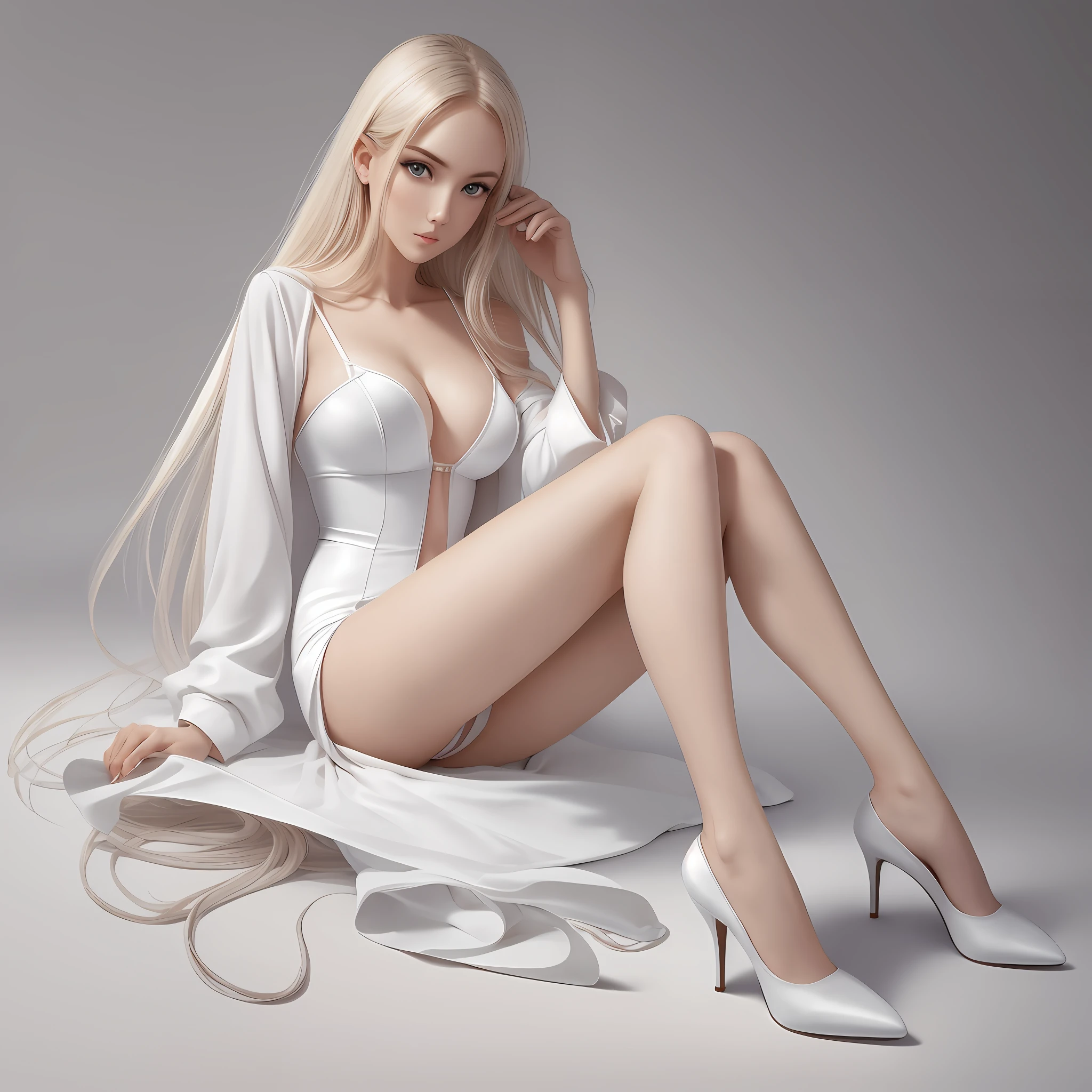 No clothes, no underwear, 1 beauty, long legs, big eyes, HD, real, full body, wearing white high heels,
