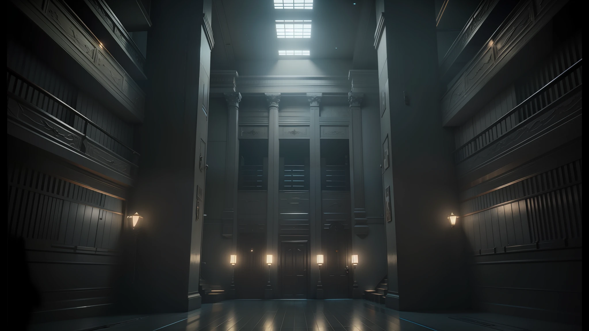 there is a hallway with a bunch of stairs in it, unreal engine cinema4d, cgsociety 9, unreal engine 5 : :, unreal engine 5 render, unreal engine 5 », unreal engine 5 8 k rendering, unreal engine 8k, unreal engine 8 k, unreal engine 5 4k render, cinema-4d, unreal engine 5 render 16k --auto --s2