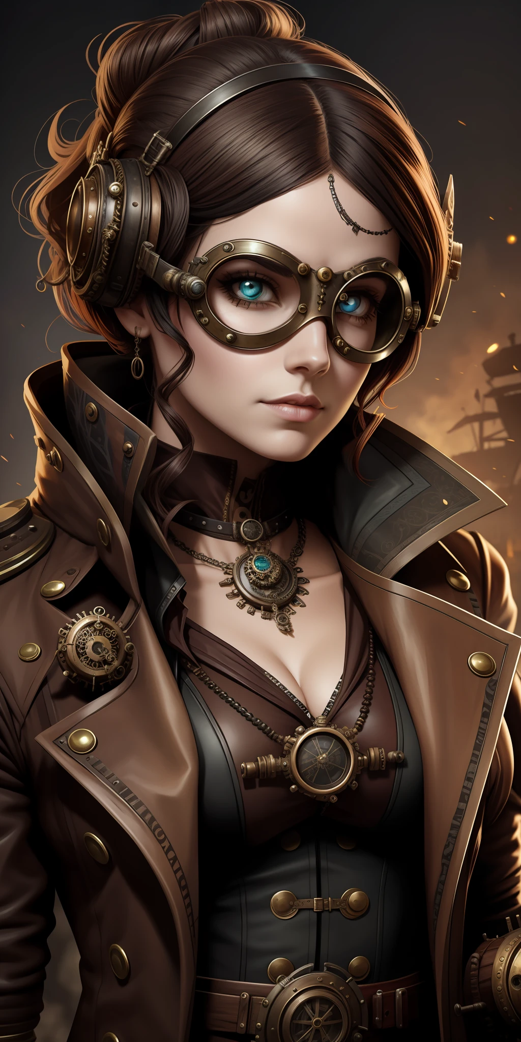 steampunkai zeena2022 wearing steampunk goggles, portrait