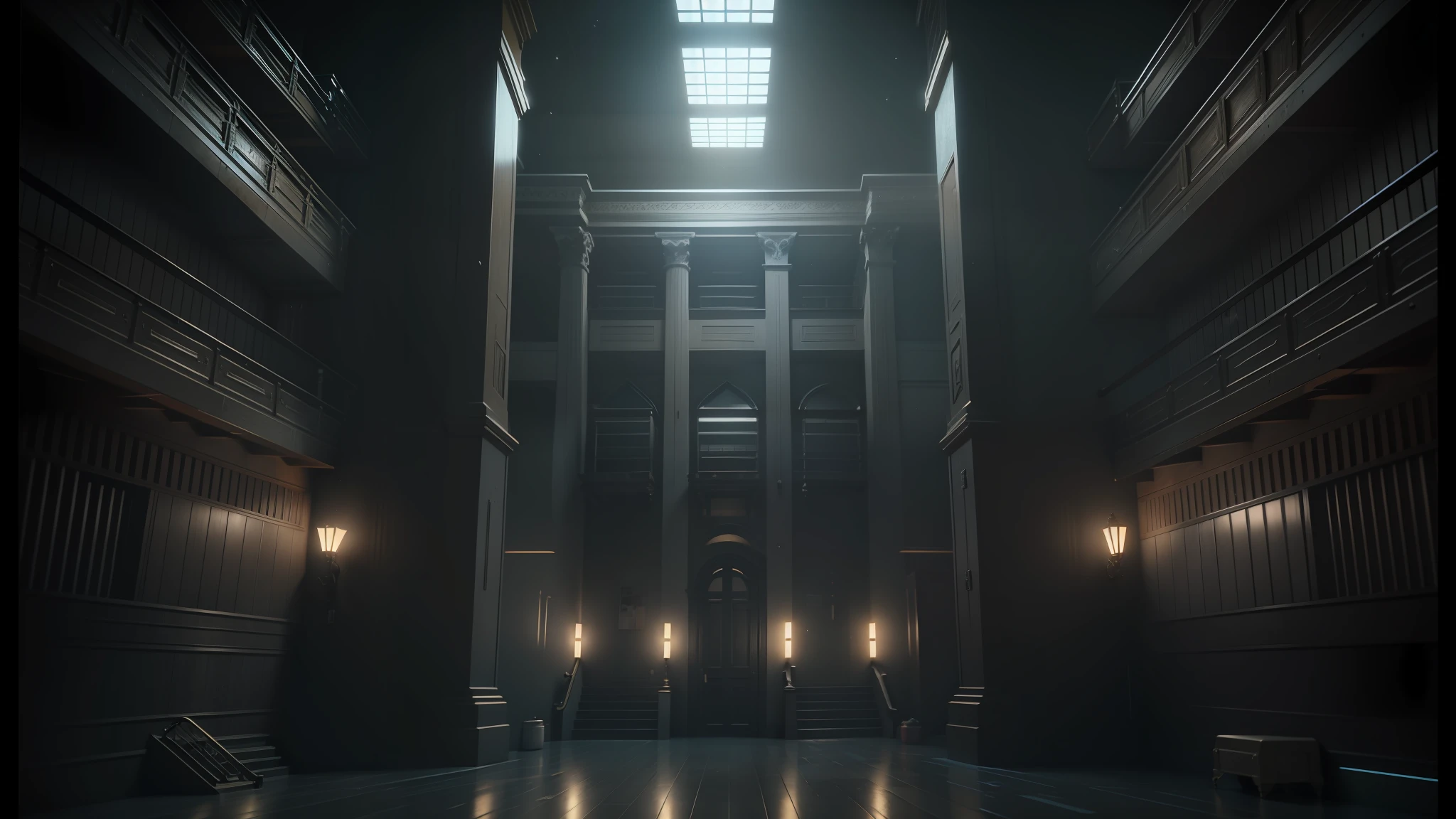 there is a hallway with a bunch of stairs in it, unreal engine cinema4d, cgsociety 9, unreal engine 5 : :, unreal engine 5 render, unreal engine 5 », unreal engine 5 8 k rendering, unreal engine 8k, unreal engine 8 k, unreal engine 5 4k render, cinema-4d, unreal engine 5 render 16k --auto --s2