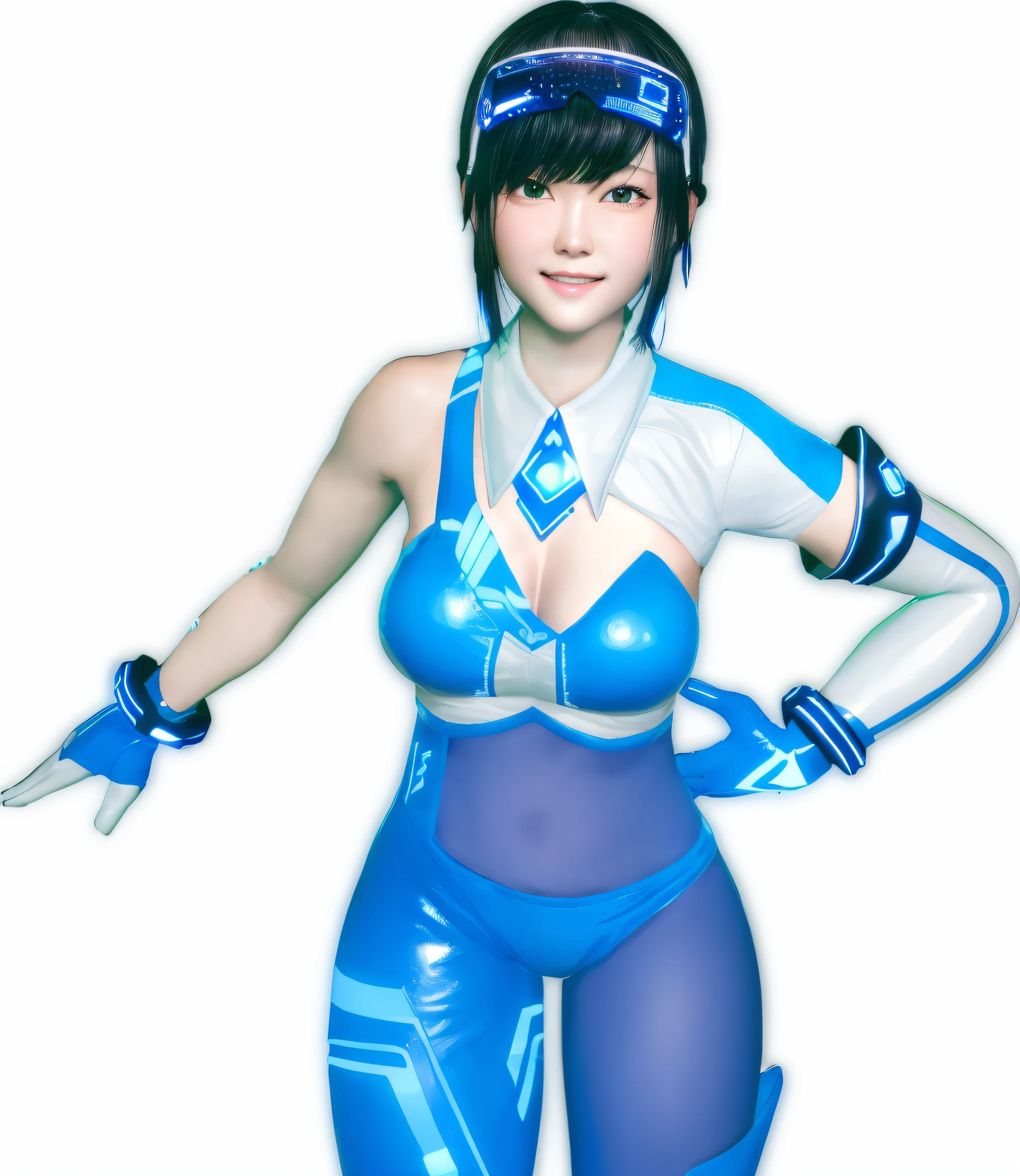 Change your expression to a natural smile. Change the green light around the character to blue --auto --s2