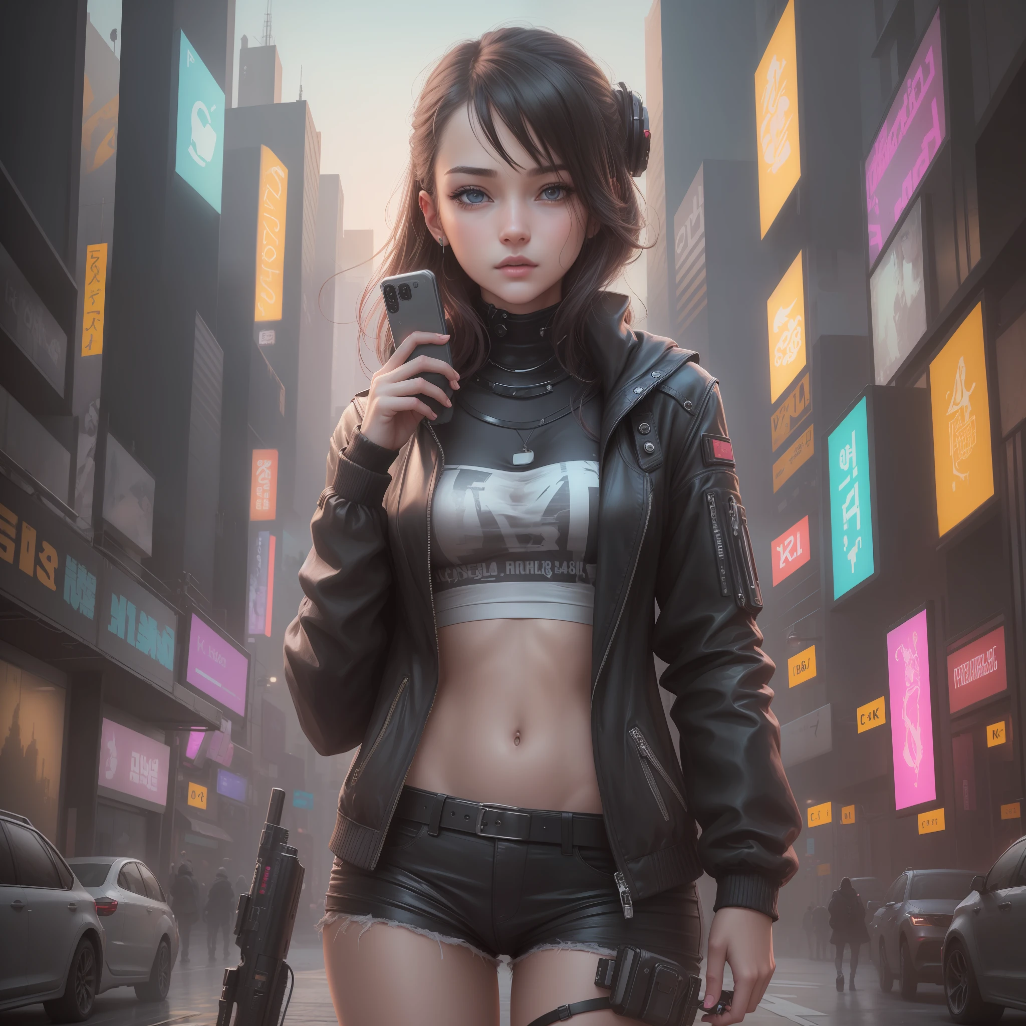((beautiful girl with cell phone in hand)) 4K 8K:: realistic::4 cyberpunk::1 --v 4 --quality 2 --auto --s2