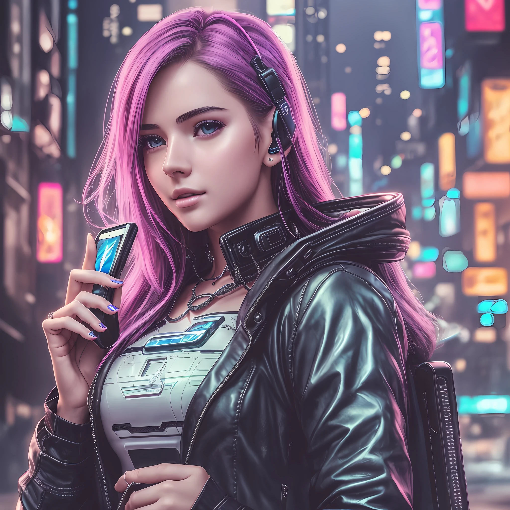 ((beautiful girl with cell phone in hand)) 4K 8K:: realistic::4 cyberpunk::1 --v 4 --quality 2 --auto --s2