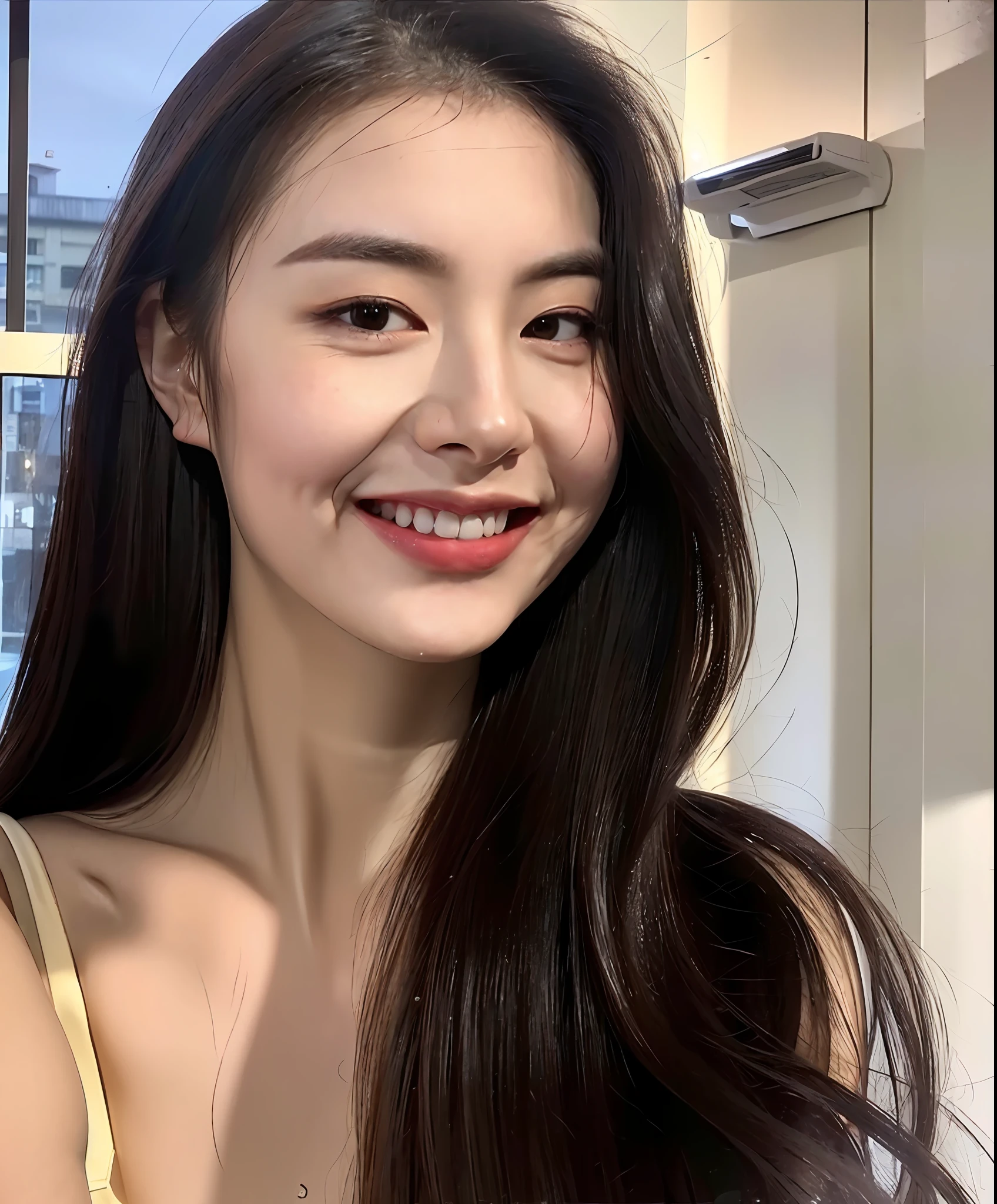 big bust (8k, best quality, masterpiece:1.2), (realistic, photo-realistic:1.37), ultra-detailed, 1 girl, cute, solo, beautiful detailed sky, detailed cafe, night, sitting, dating, (nose blush), (smile:1.15), (closed mouth), small breasts, beautiful detailed eyes, night, wet, rain, floating hair NovaFrogStyle, 22 years old