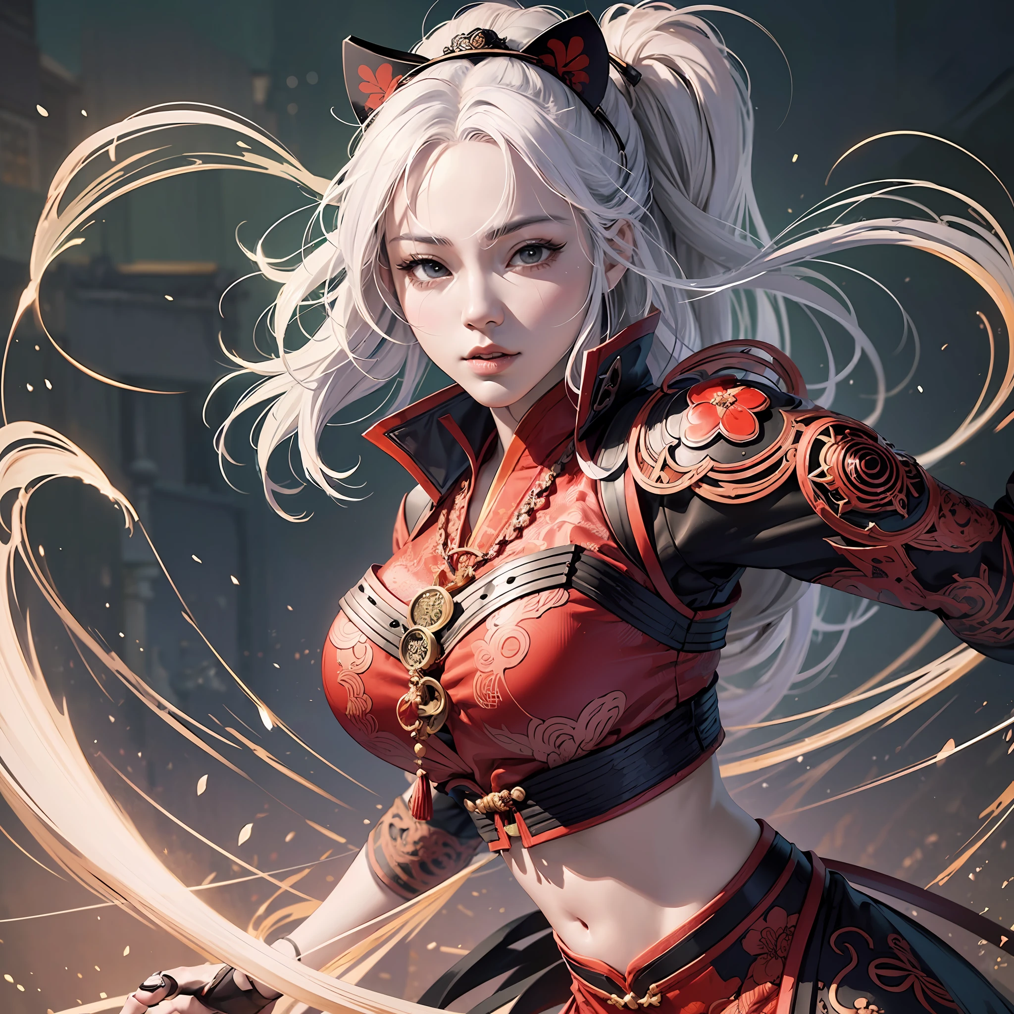 kaisen jujutsu style), (line art:1.5), (1 woman:1.3), ((color)), chinese woman, medieval clothes short white hair, (masterpiece, top quality, best quality), extremely detailed background, good composition, good anatomy, perfect lighting, good shading, (realistic:1.3), --auto --s2