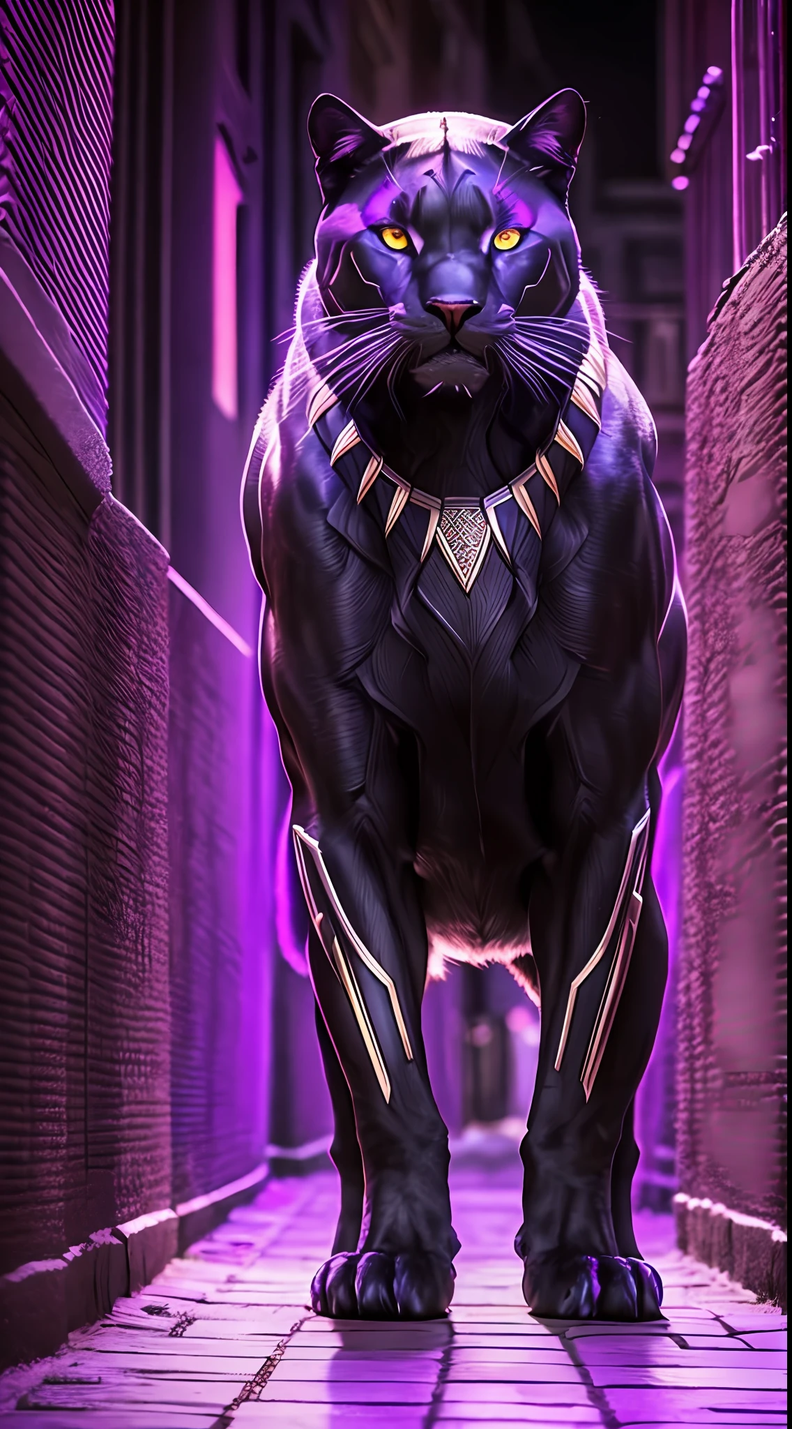 black panther with red eyes, strong and beautiful purple,large alleys,masterpiece,well-lit full moon. --auto --s2