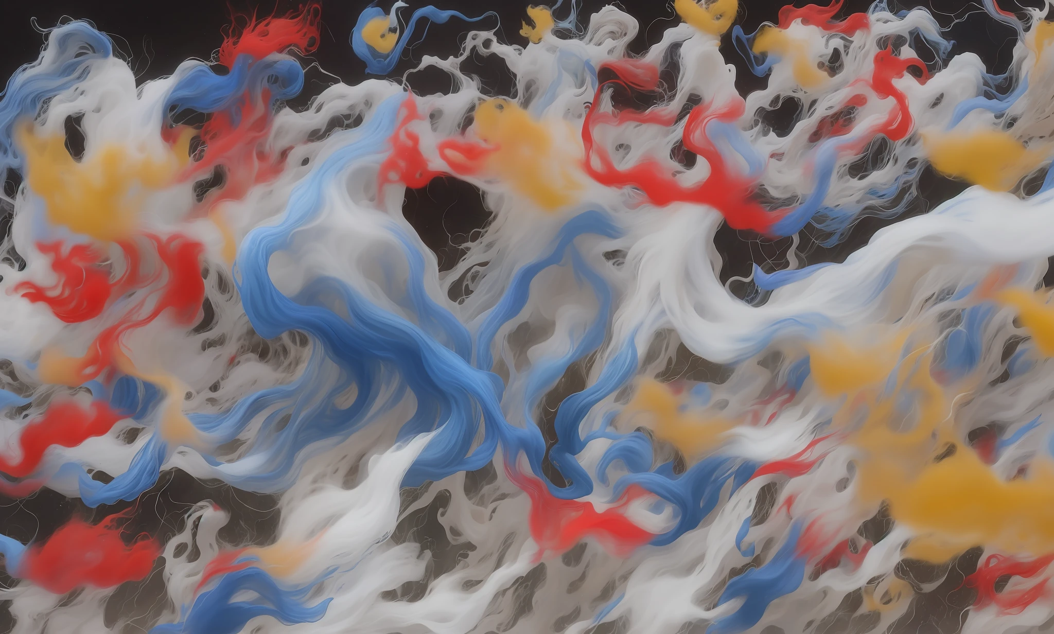 photograph of a group of colored hair, inspired by Ross Bleckner, lyrical abstraction, blue and white and red mist, turbulence, turbulence, intricate fluid paint, inspired by Federico Barocci, clouds, inspired by André Masson, very whirlwind