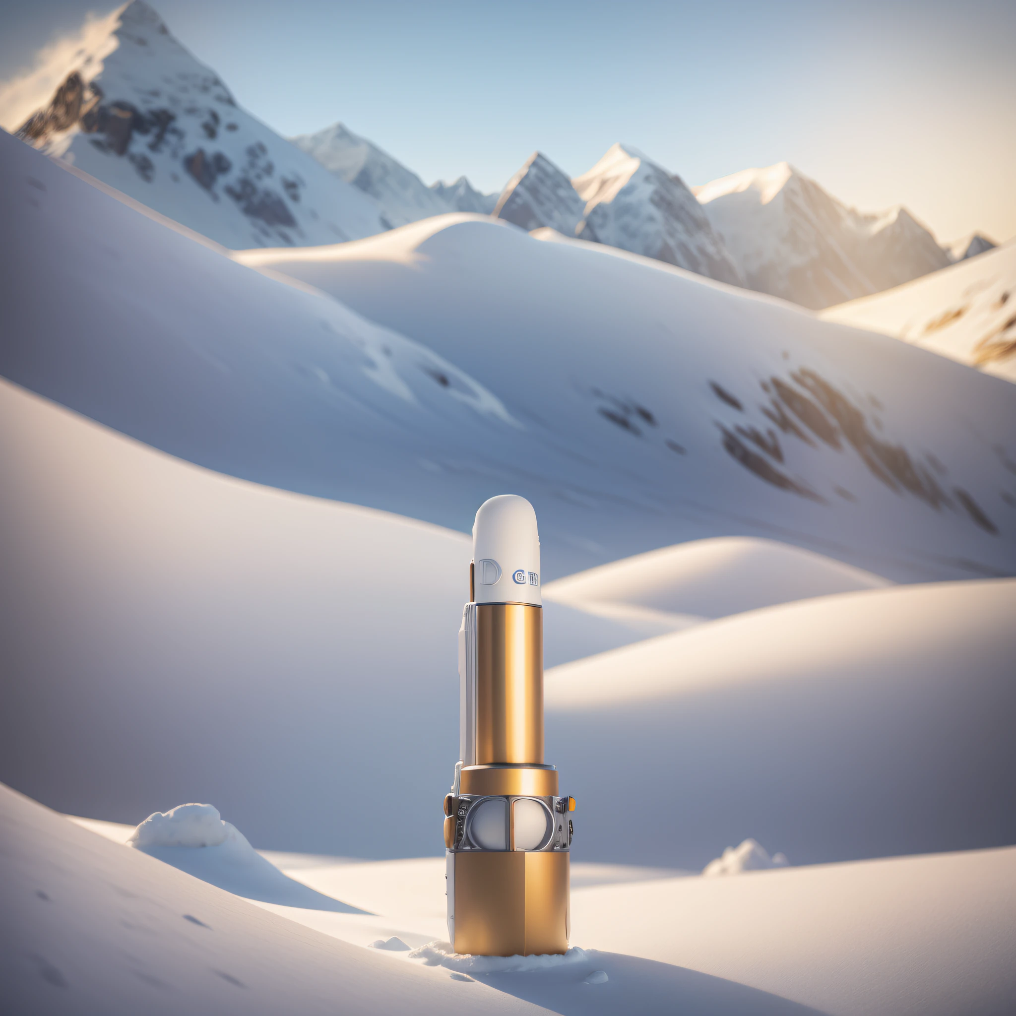Snowy mountains, on snow and ice, white roses next to them, mountain peaks in the distance, drifting snow, golden section, product photography, commercial photography, realistic, intricate details, 32K, telephoto lens, Sony lens --auto --s2