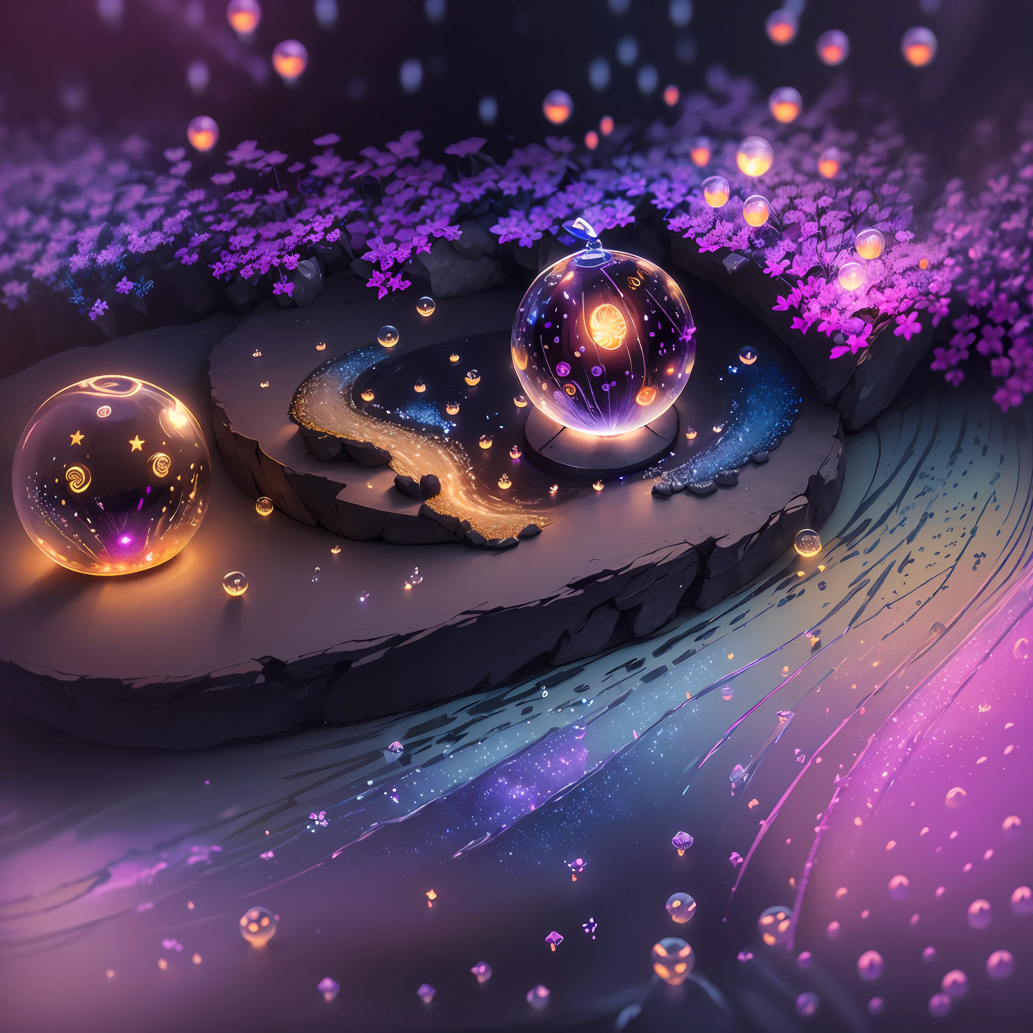 Computer, Extensive Landscape Ultrasound Photography soap bubbles, lighthouse, rain, fly agaric (general view showing soap bubbles), inside the soap bubble rain (ultradetailed), full moon, (detailed), moon, glass (detailed), night night, moon reflection, (1:3), fireflies (1:3), BREAK production art, (cold light source:1.2), (Firefly:1.2), purple, fire particles, colors, complex details, volumetric lighting, realistic fantasy BREAK (masterpiece:1.2), (Best Quality), 4K, Ultra Detailed, (Dynamic Composition: 1.4), High Detailed, Colorful Details, (Gloomy Colors: 1.2), (Luminous Lighting, Atmospheric Lighting), Gloomy, Dark, Magical --auto --s2