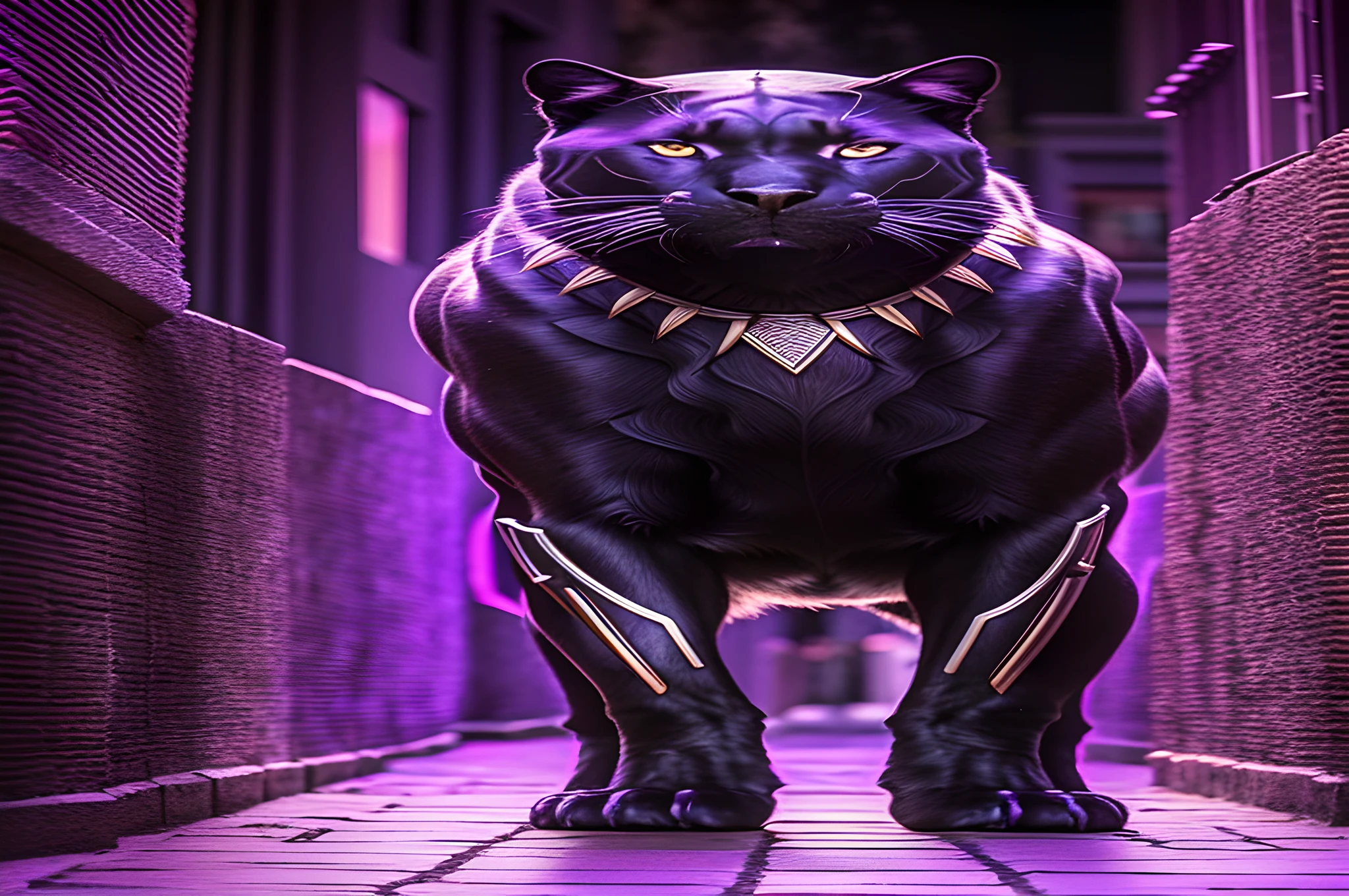 a close up of a black panther standing on a brick walkway, black panther, wakanda background, wakanda, panther, hq 4k phone wallpaper, cinematic 4k wallpaper, cinematic 4 k wallpaper, movie still 8 k, hq 4k wallpaper, ryan gosling as black panther, by John La Gatta, cgi 8k, trending on artstation 4k