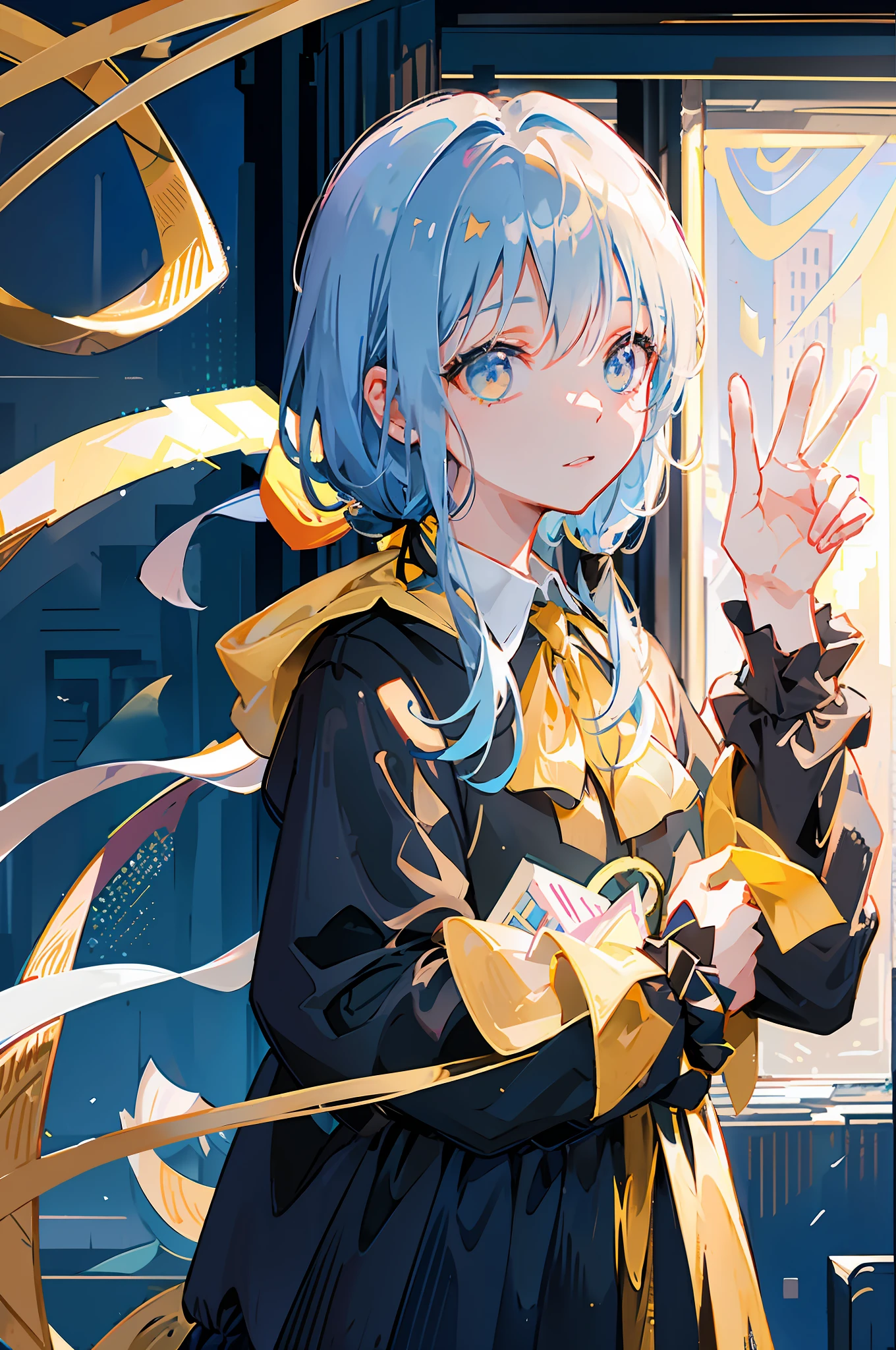 anime girl with blue hair and blue eyes standing in front of a window, trending on artstation pixiv, anime moe artstyle, anime style 4 k, anime visual of a cute girl, digital art on pixiv, digital anime illustration, anime style illustration, best anime 4k konachan wallpaper, pixiv daily ranking, anime art wallpaper 8 k