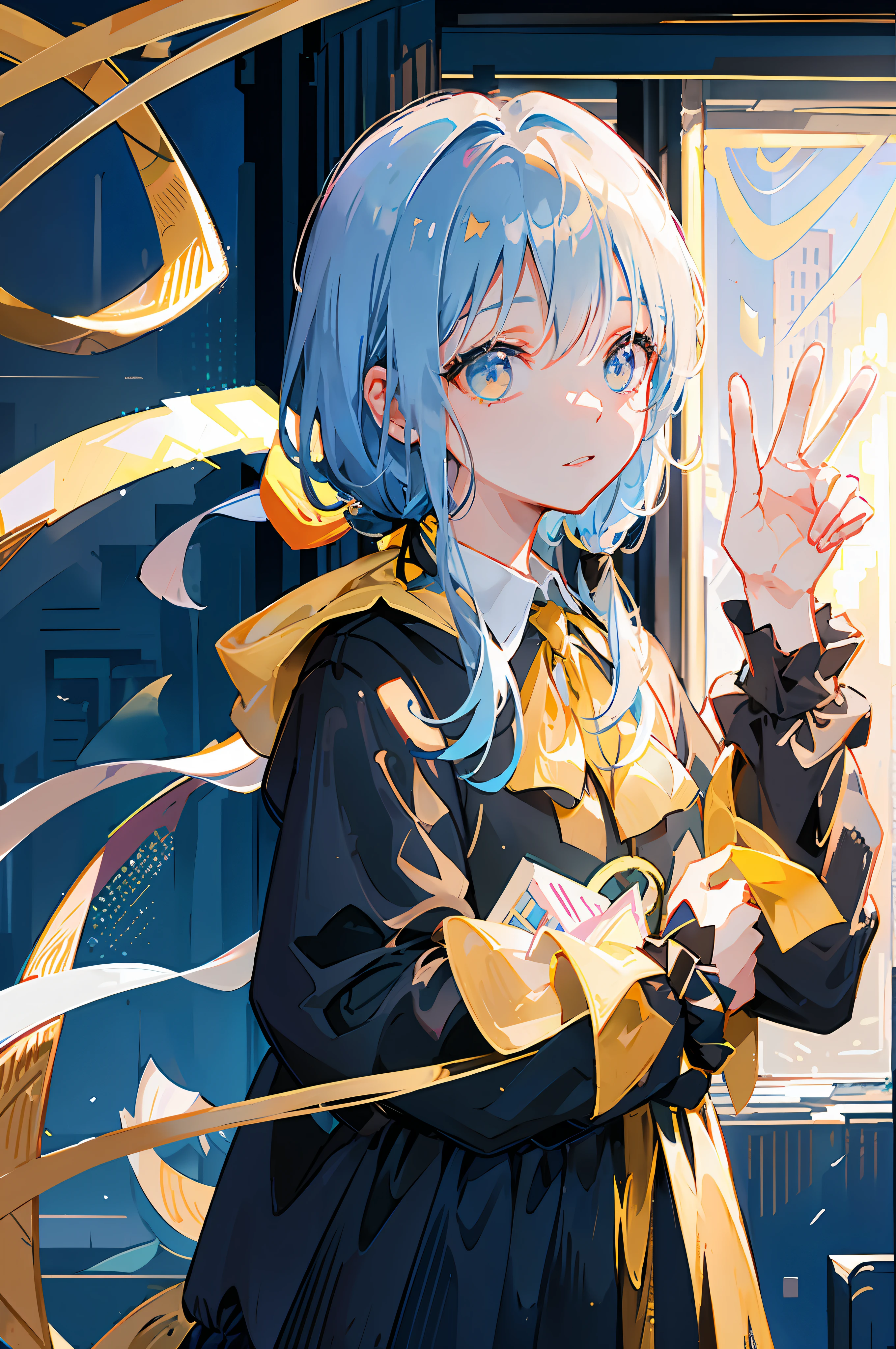 anime girl with blue hair and blue eyes standing in front of a window, trending on artstation pixiv, anime moe artstyle, anime style 4 k, anime visual of a cute girl, digital art on pixiv, digital anime illustration, anime style illustration, best anime 4k konachan wallpaper, pixiv daily ranking, anime art wallpaper 8 k