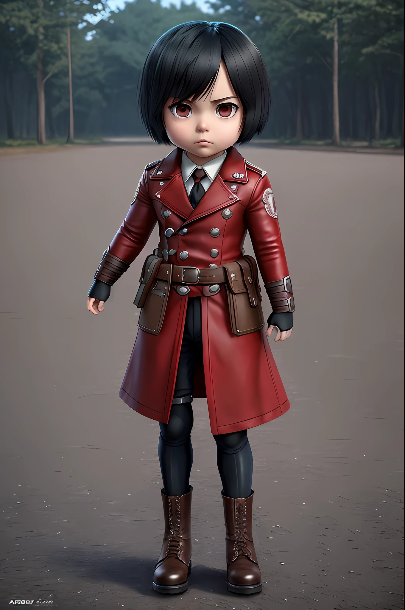 (cbzbb:1.25), portrait of cutest Mikasa Ackerman illustration, artstation, CGI_Animation, standing in plyground