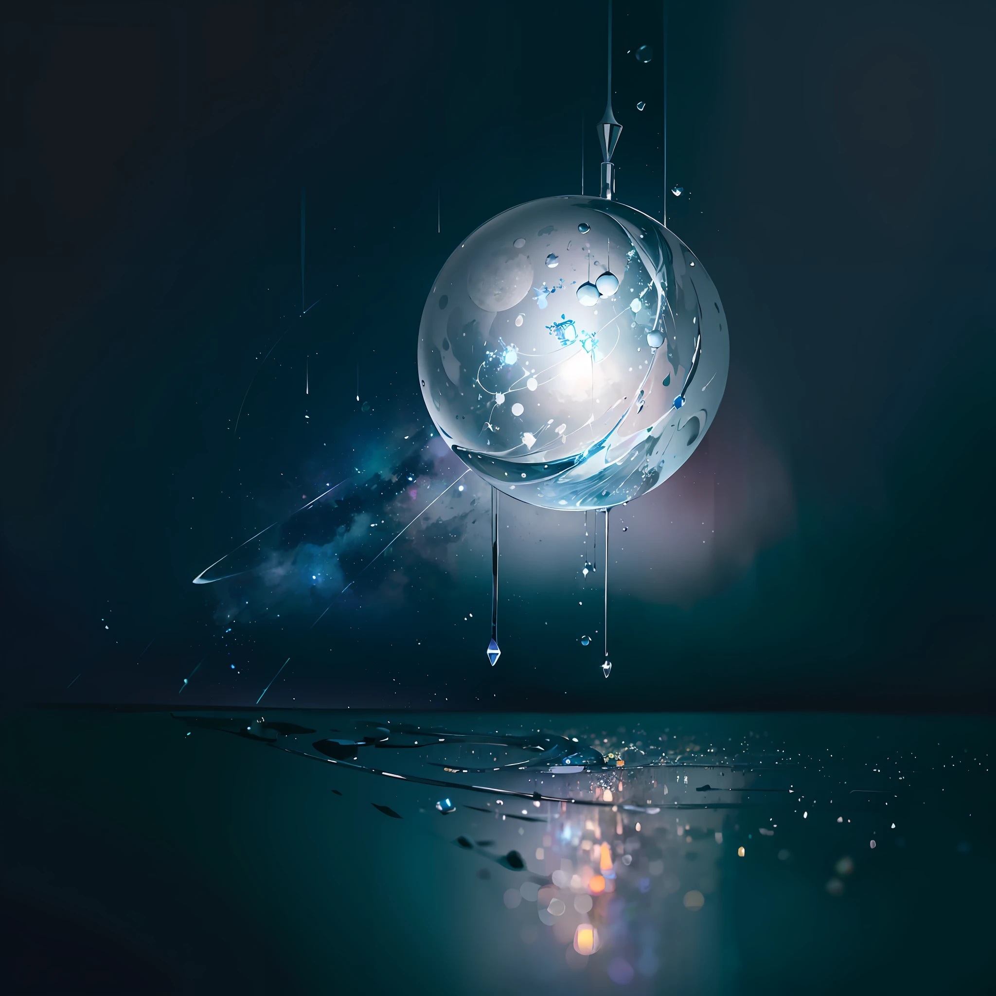 Computer, Extensive landscape ultrasound photography soap bubbles, full moon, night sky (general view showing soap bubbles),moon reflected inside soap bubble, meteor shower, (ultradetailed), full moon, (detailed), moon, glass (detailed), night night, moon reflection, (1:3), fireflies (1:3), BREAK production art, (cold light source:1.2), (Firefly:1.2), purple, fire particles, colors, complex details, volumetric lighting, realistic fantasy BREAK (masterpiece: 1.2), (best quality), 4K, ultra detailed, (dynamic composition: 1.4), high detailed, colorful details, (gloomy colors: 1.2), (luminous lighting, atmospheric lighting), gloomy, dark, magical --auto --s2