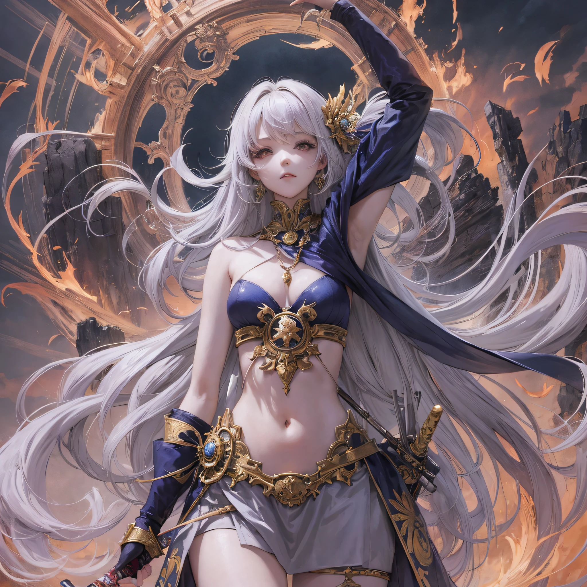 Anime style. Island of Spirits. Woman. Standing and legs open. Holding a sword. --auto --s2