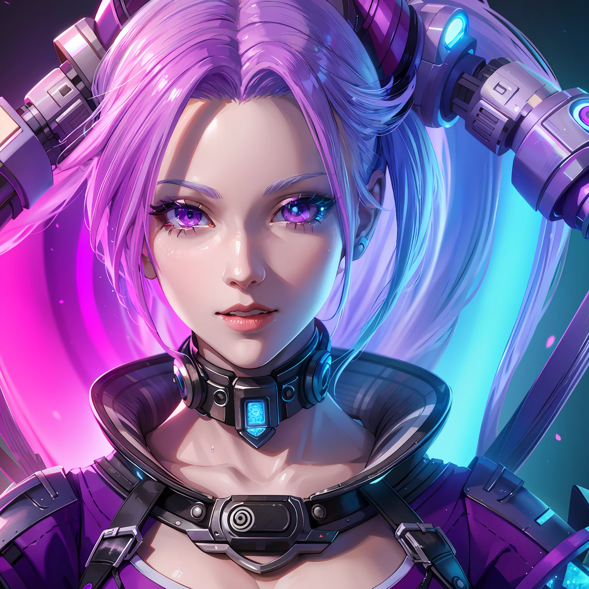 1girl, white hair, multicolored hair, purple eyes, mask on head, sidelighting, light particles, wallpaper,