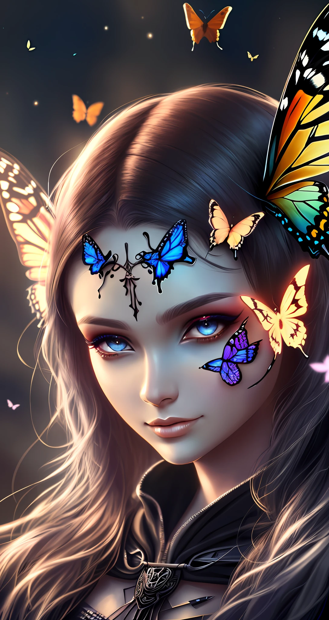 There is a woman with butterfly makeup and butterfly wings on her head, 4K highly detailed digital art, stunning digital illustration, behance fantasy art, digital fantasy art, detailed digital fantasy art, digital fantasy digital art), 4K detailed digital art, gorgeous digital art, digital fantasy art, beautiful digital art, digital fantasy art, epic fantasy art style hd, fixing, realistic, fixing Bad drawing