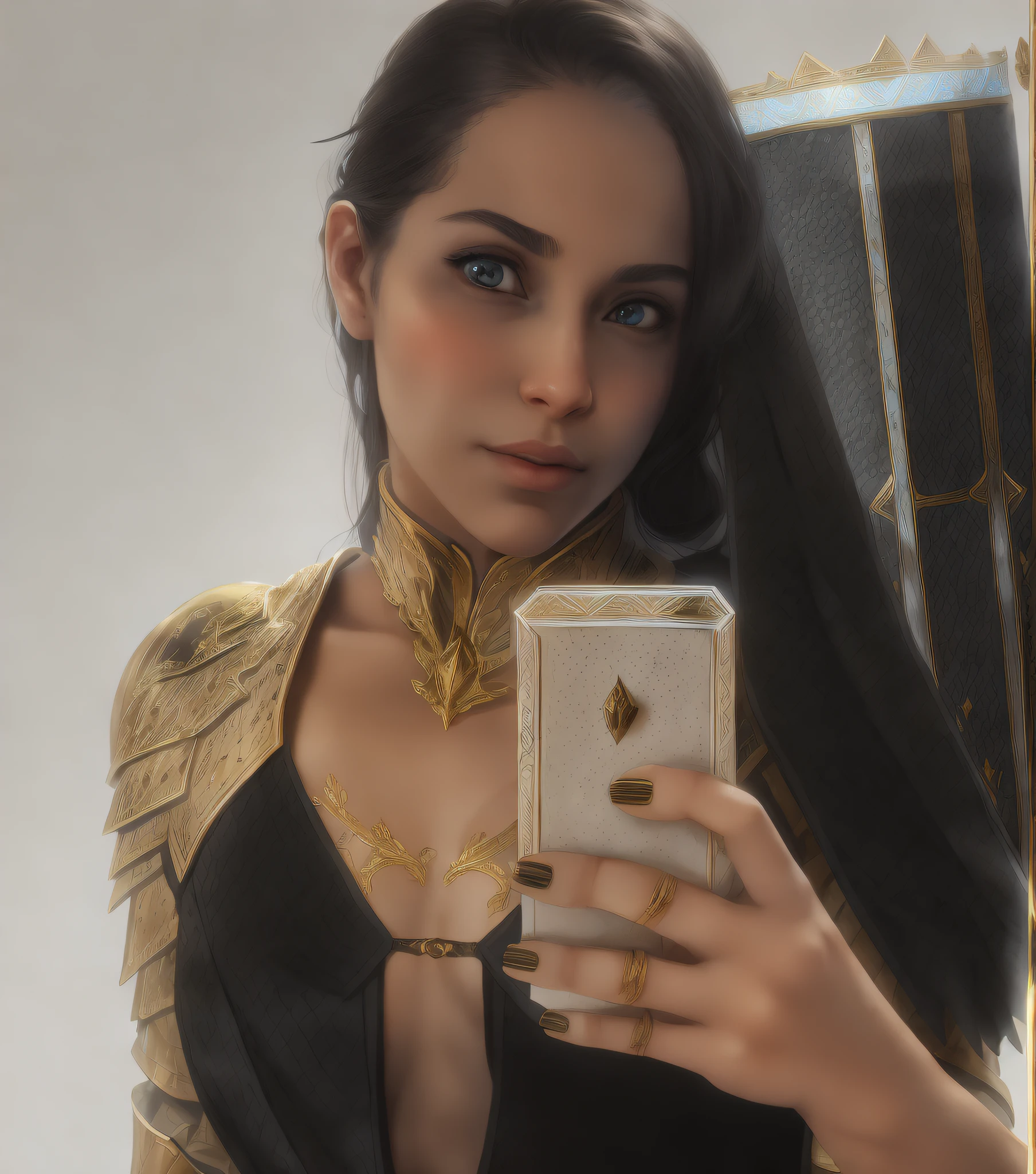 Masterpiece, absurdres, fine detail, HDR,highly detailed armor with gold plating, shiny armor, photorealistic,PLD_armor, a female knight in armor, wearing PLD_armor, blue scarf