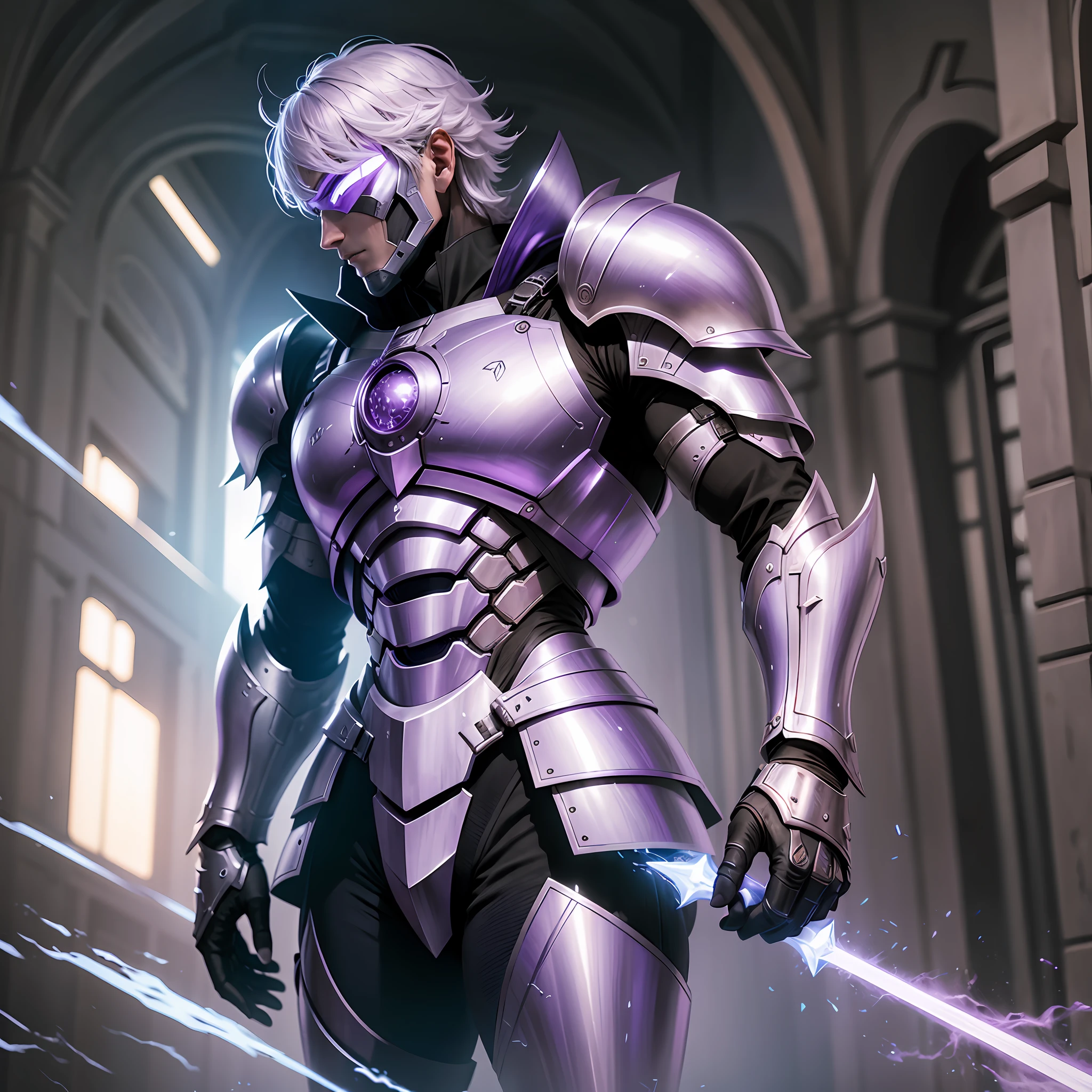 Knight, Ultrabright, Sci-fi, Ethereal Fantasy, man, purple armor, profile position
