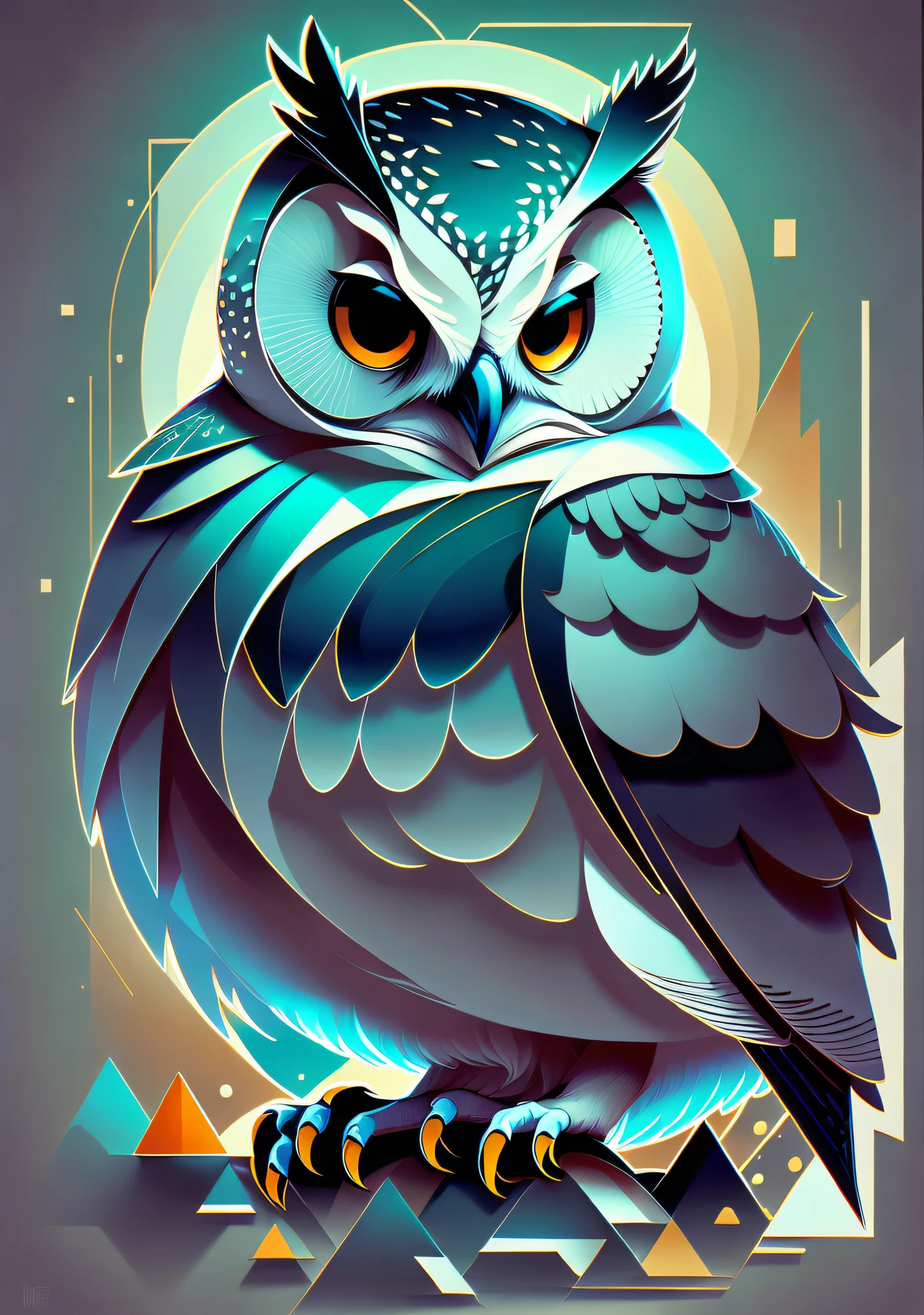 Minimalist owl - Illustration reminiscent of Charley Harper. A stylized and geometric representation of an owl with clean lines and vibrant colors, on a simple background. The color palette is bold and modern--v 5 --stylize 1000 --auto --s2