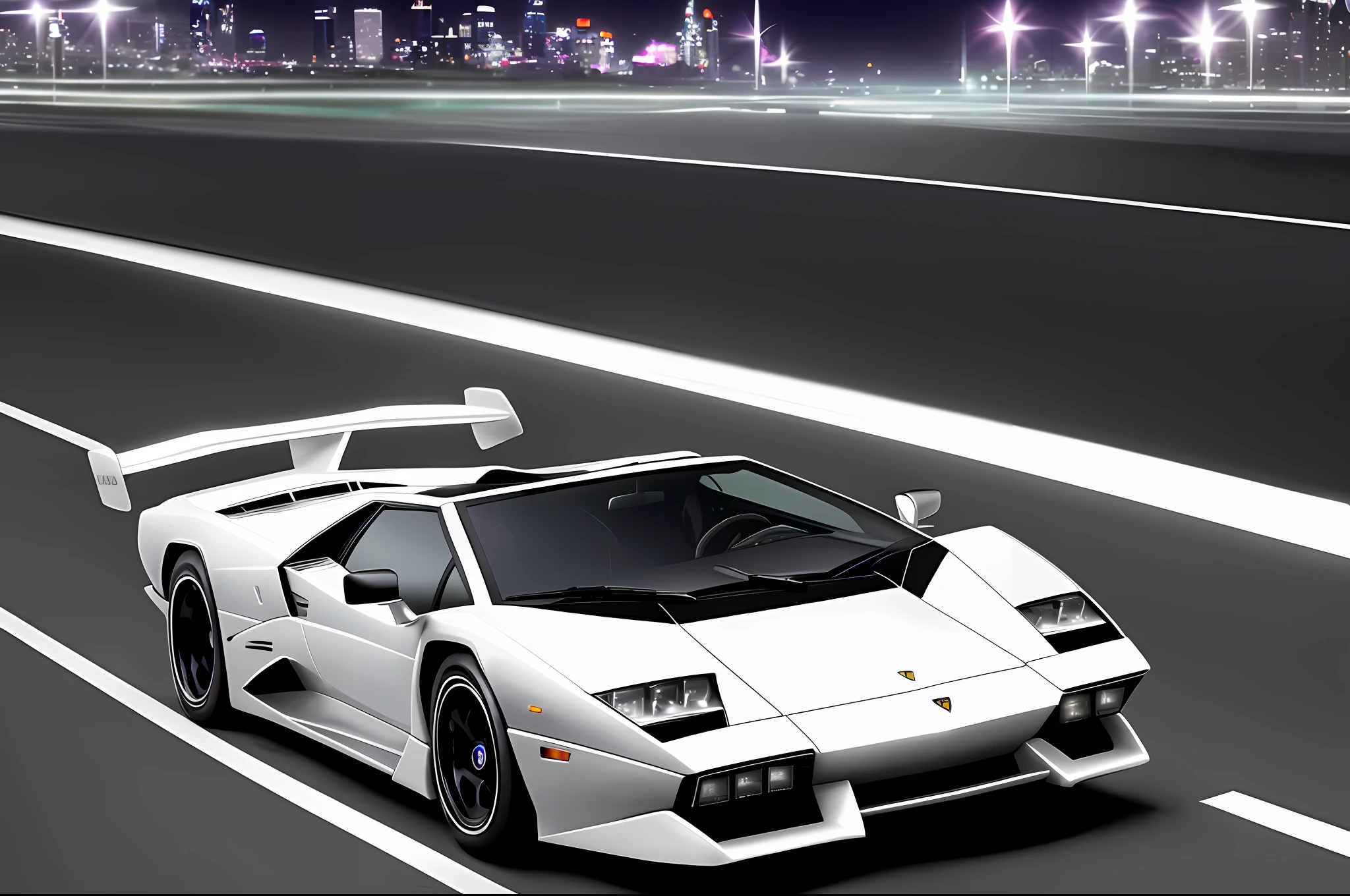 Lamborghini Countach 25th Anniversary, Silver, Cyberpunk, Night Background