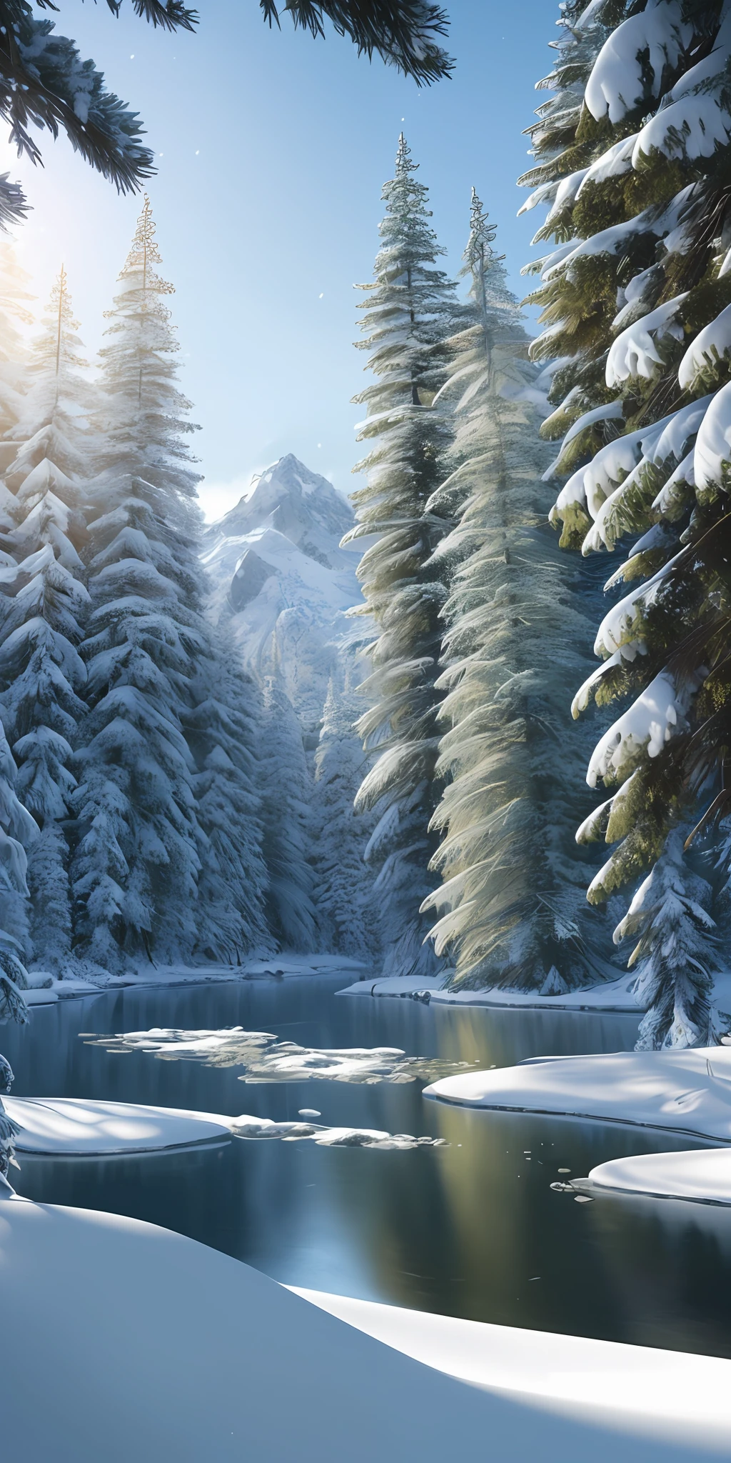 masterpiece, best quality, high quality, extremely detailed CG unity 8k wallpaper, taiga, silence, towering conifers covered with forest floor, harsh cold climate, serene beauty, snow, winter, mild summer, breeze, needles, branches, bokeh, depth fields, HDR, bloom, chromatic aberration, photorealistic, extremely detailed, popular on artstation, popular on CGsociety, complex, high detail, dramatic, art midway