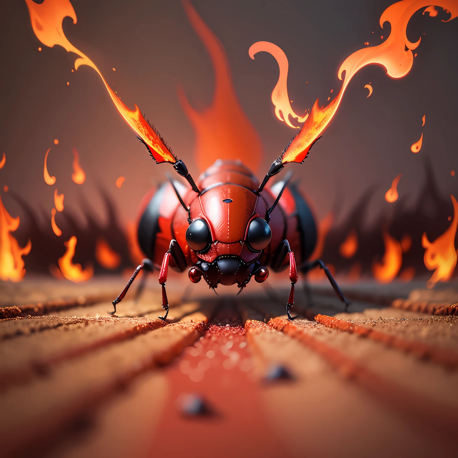 Natural red bug surrounded by fire --auto --s2