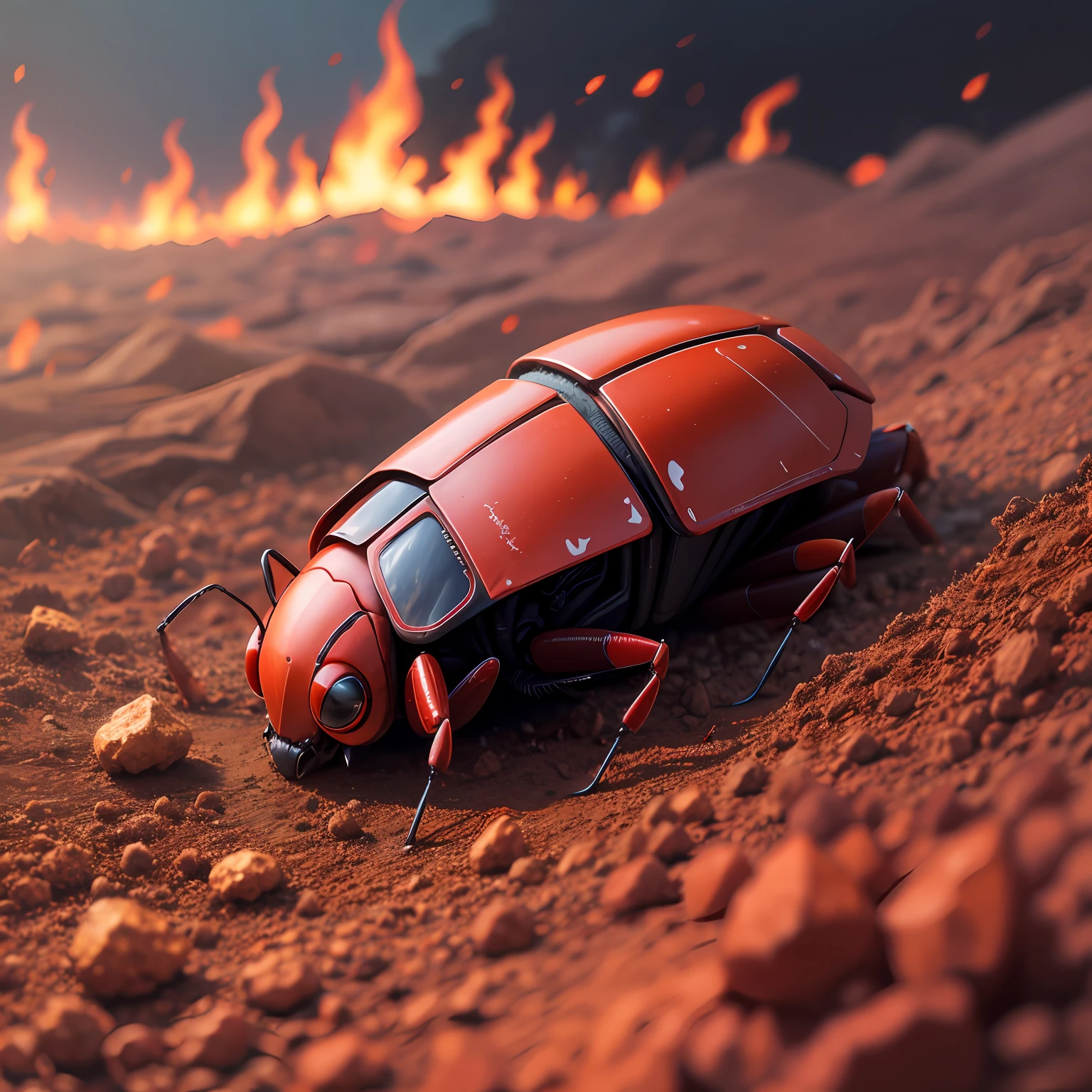 Natural red bug surrounded by fire --auto --s2