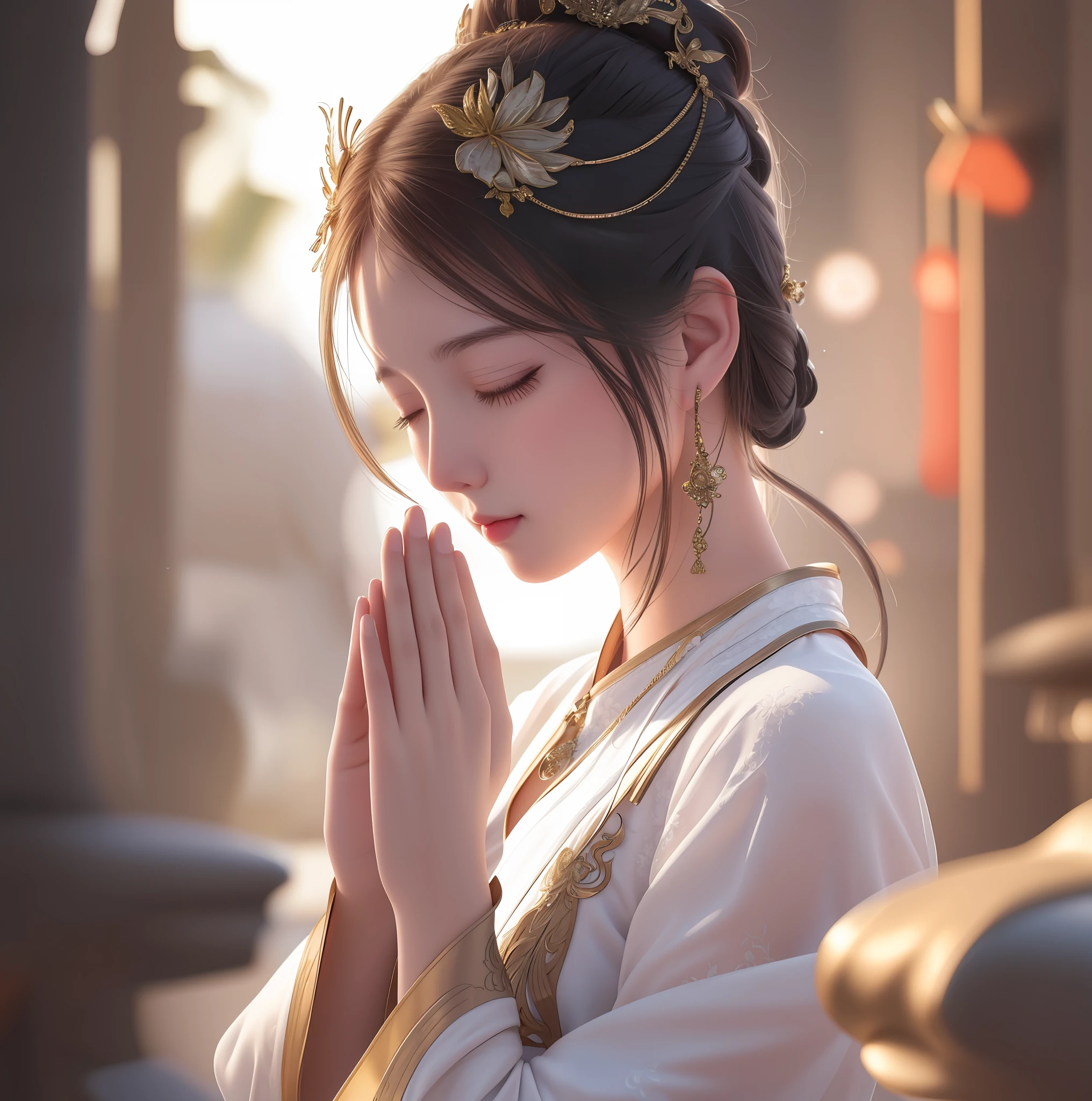 (hyperrealistic), (illustration), (high resolution), (8K), (extremely detailed), (best illustration), (beautiful detailed eyes), (best quality), (super detailed), (masterpiece), (wallpaper), (detailed face), solo 1 girl, white wavy hair, korean, heterochromic eyes, small moles under the eyes, loose white shirt, yoga pants, big breasts, long legs, tight abs, camel toes, dynamic pose, closed eyes